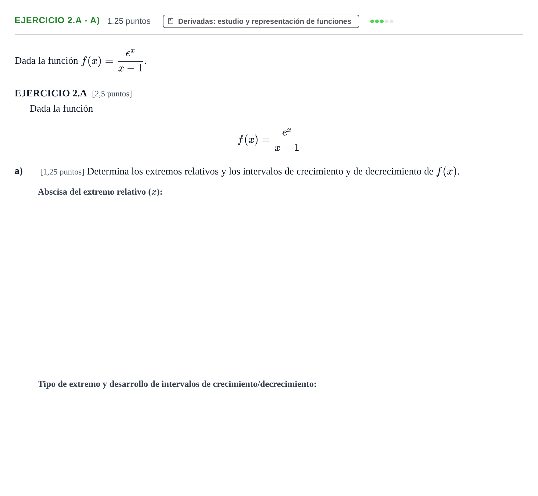 Enunciado: Ejercicio 2.A - a) · Matemáticas II PAU Extremadura Extraordinaria 2026