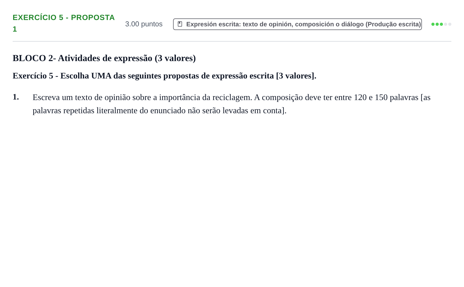 Enunciado: Ejercicio Exercício 5 - Proposta 1 · Portugués PAU Extremadura Extraordinaria 2026