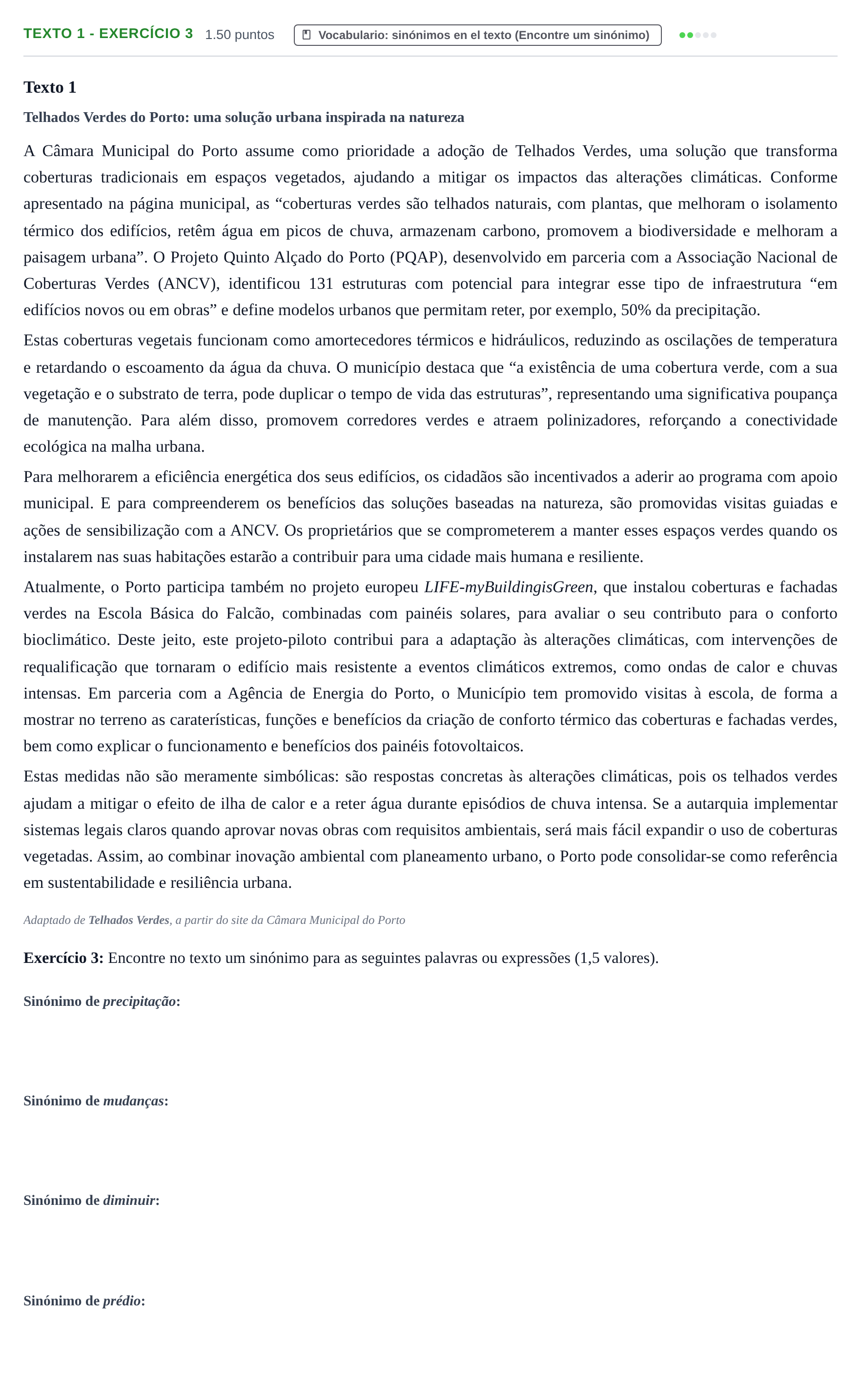 Enunciado: Ejercicio Texto 1 - Exercício 3 · Portugués PAU Extremadura Extraordinaria 2026