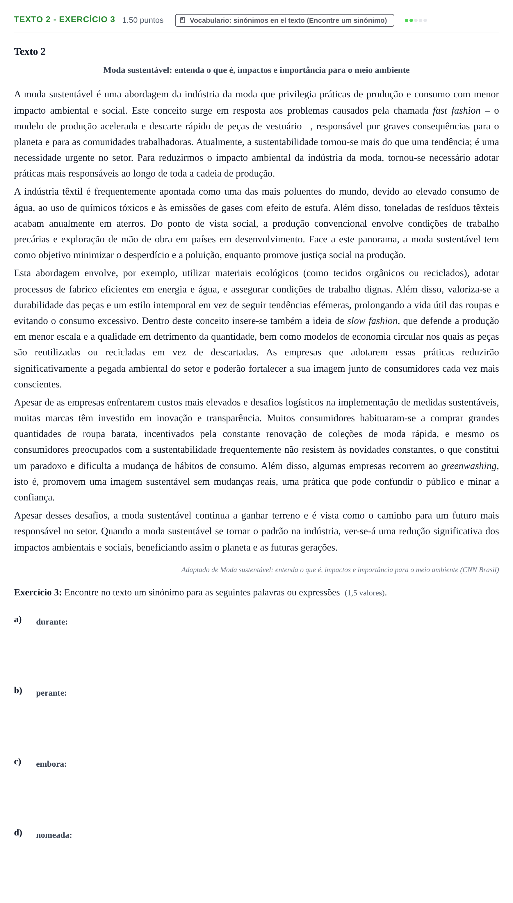 Enunciado: Ejercicio Texto 2 - Exercício 3 · Portugués PAU Extremadura Extraordinaria 2026