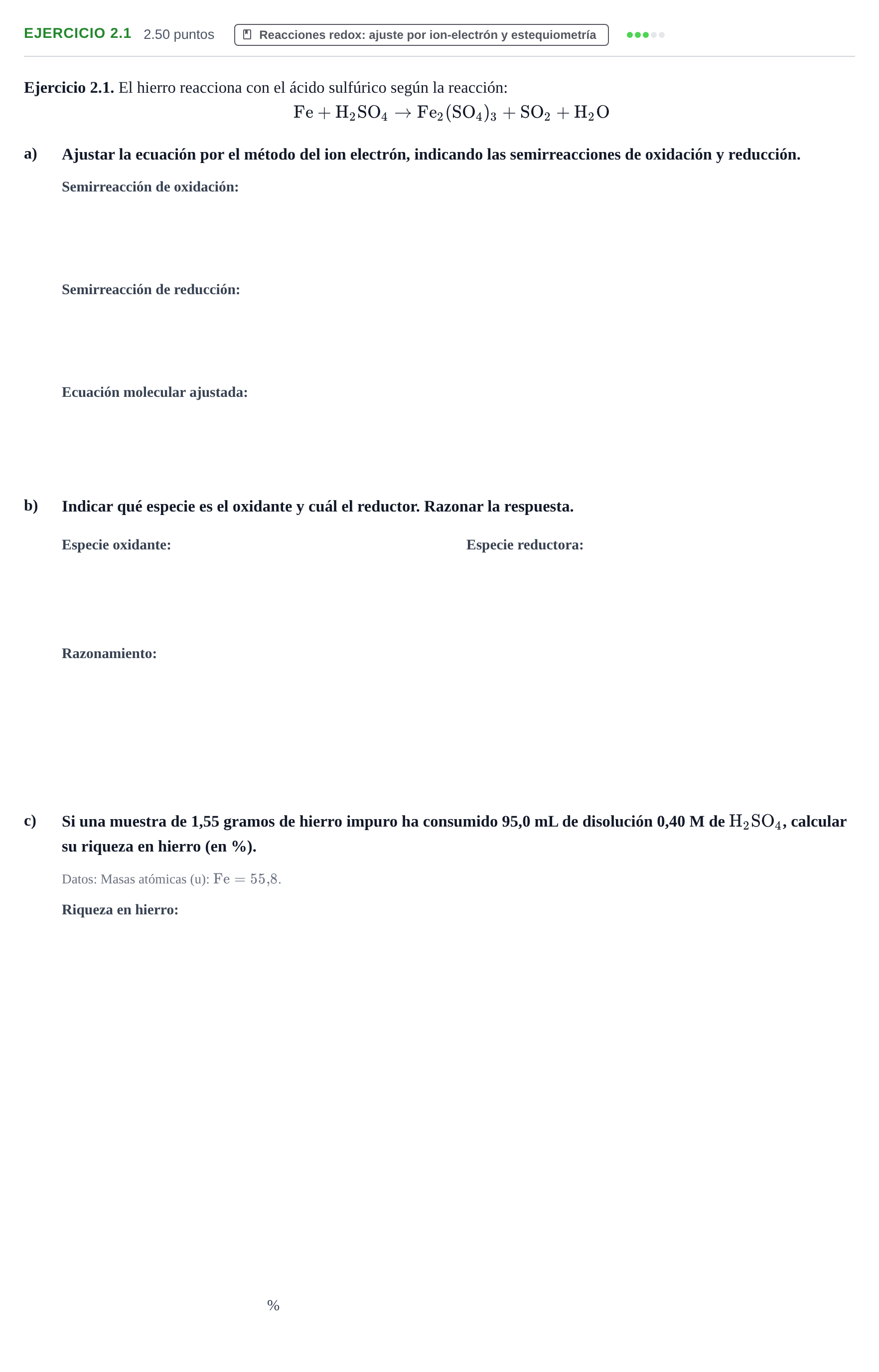 Enunciado: Ejercicio 2.1 · Química PAU Extremadura Extraordinaria 2026