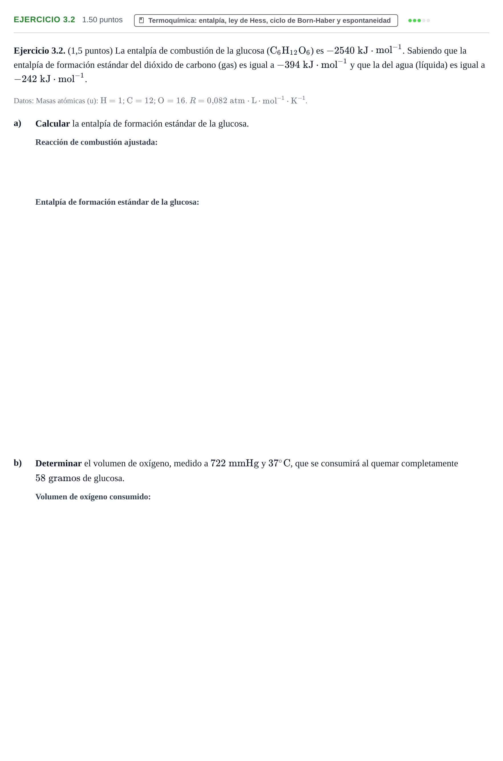 Enunciado: Ejercicio 3.2 · Química PAU Extremadura Extraordinaria 2026