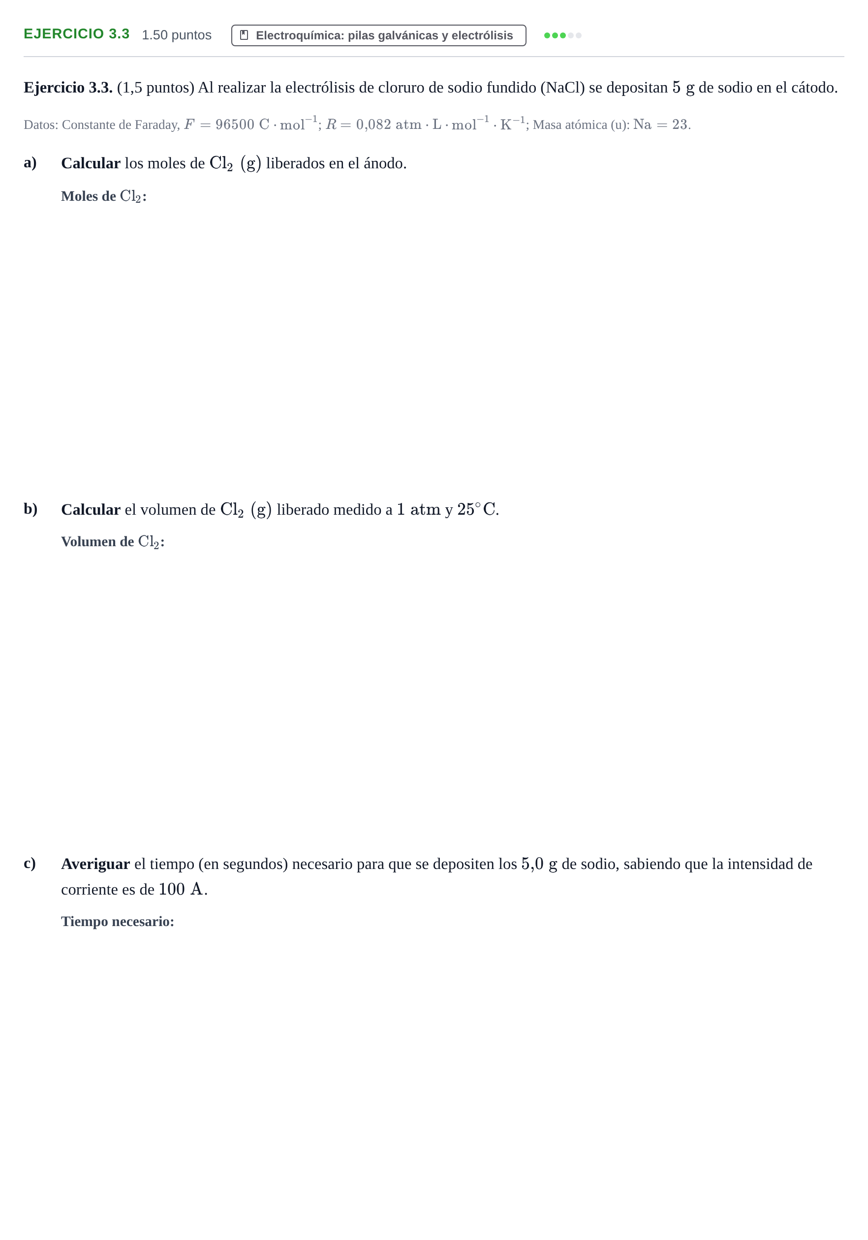 Enunciado: Ejercicio 3.3 · Química PAU Extremadura Extraordinaria 2026