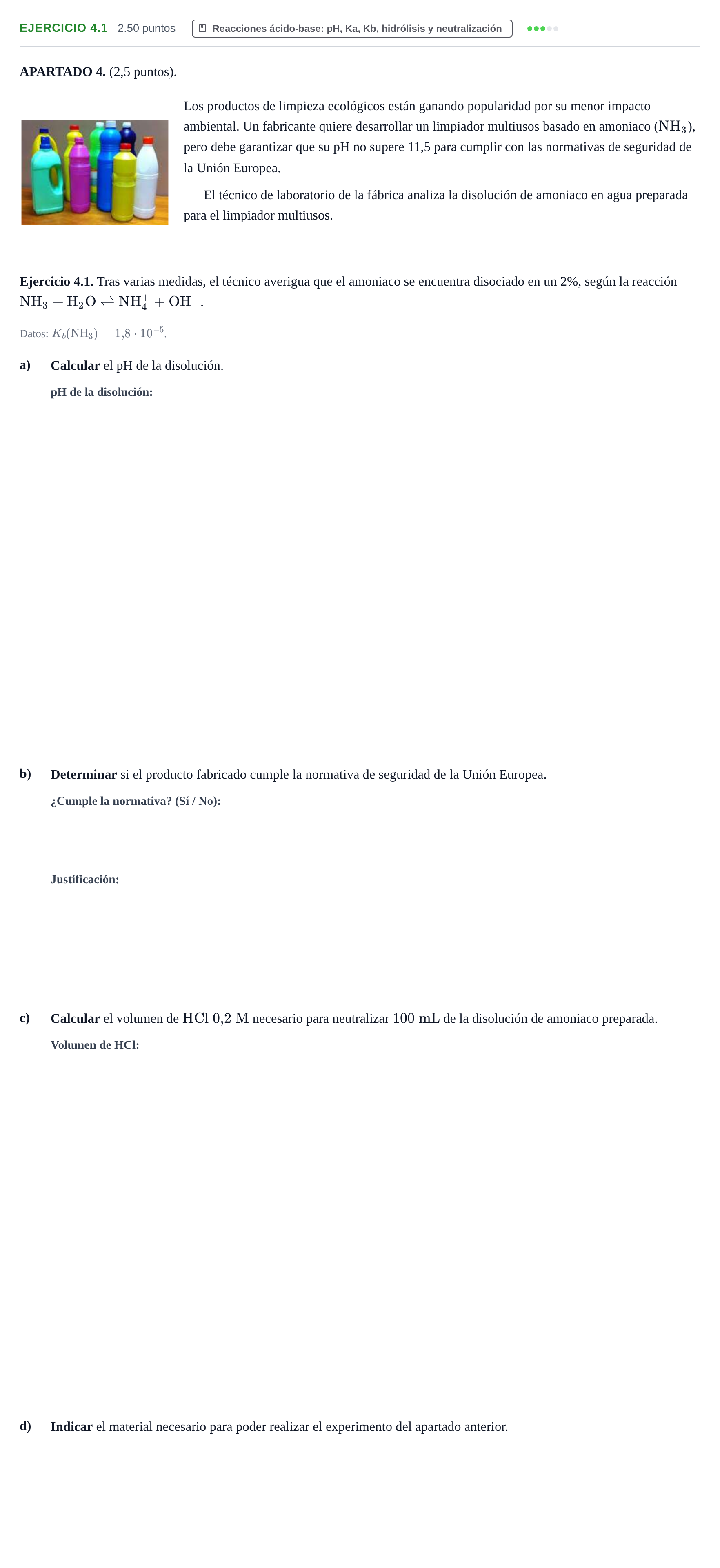 Enunciado: Ejercicio 4.1 · Química PAU Extremadura Extraordinaria 2026