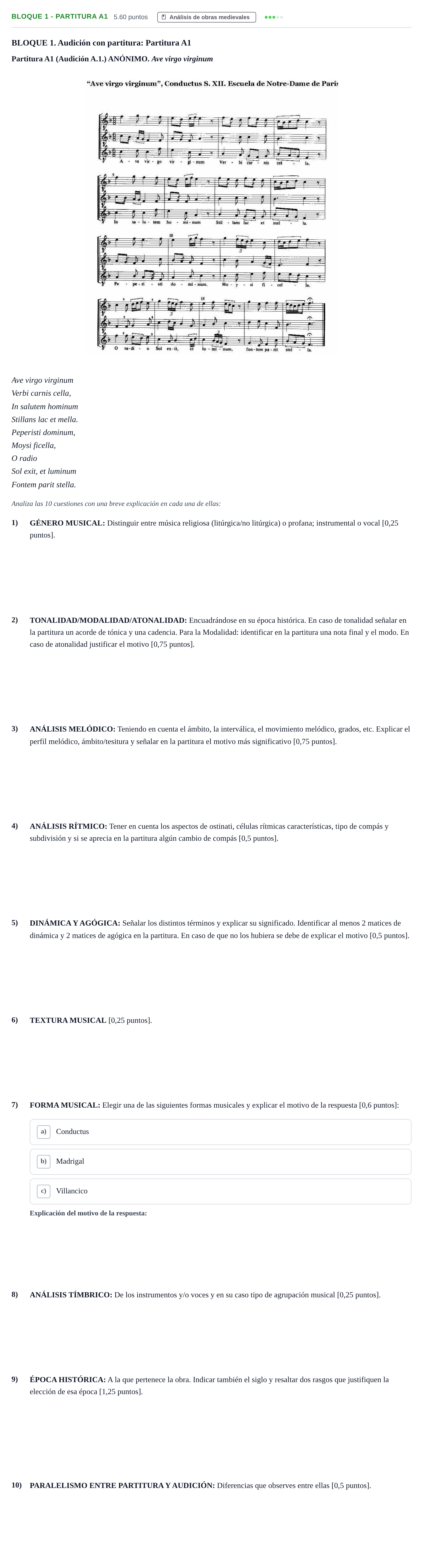 Enunciado: Bloque 1 - Partitura A1 · Análisis Musical II PAU Extremadura Ordinaria 2026