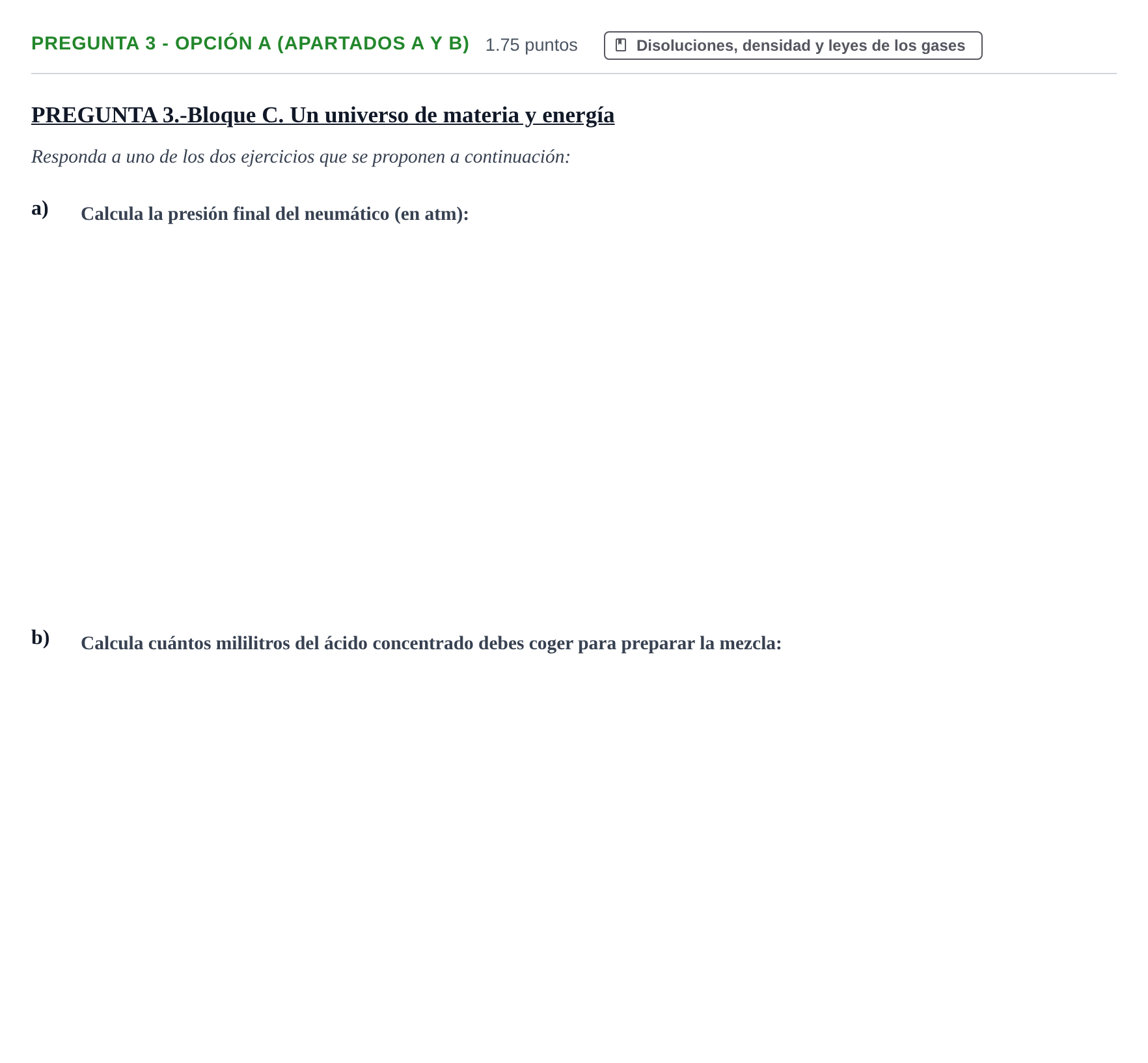 Enunciado: Pregunta 3 - Opción A (Apartados a y b) · Ciencias Generales PAU Extremadura Ordinaria 2026