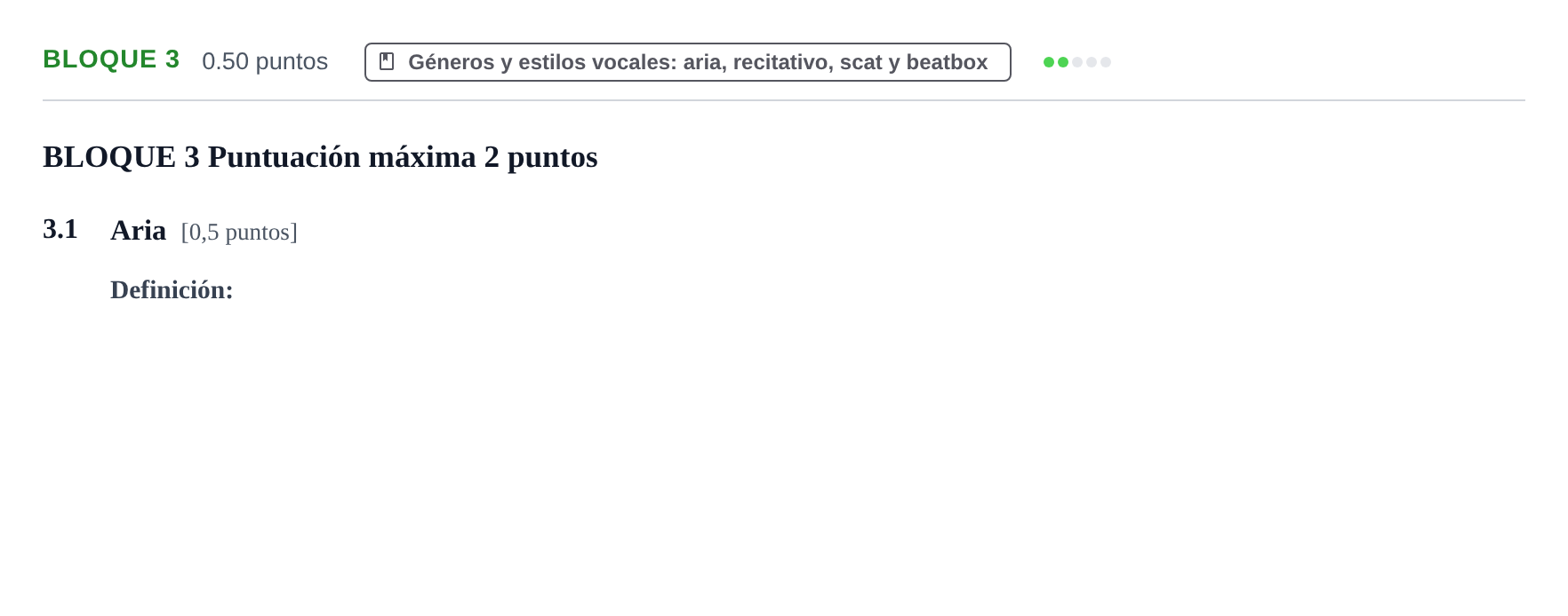 Enunciado: Bloque 3 - Géneros y estilos vocales · Coro y Técnica Vocal PAU Extremadura Ordinaria 2026