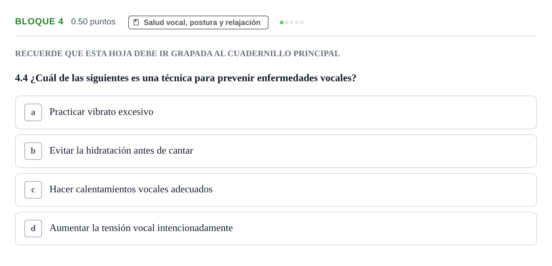 Enunciado: Bloque 4 - Salud vocal · Coro y Técnica Vocal PAU Extremadura Ordinaria 2026
