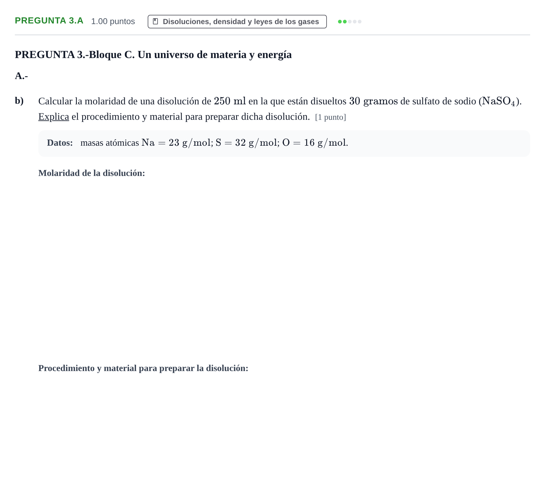 Enunciado: Pregunta 3.A - Disoluciones · Ciencias Generales PAU Extremadura Extraordinaria 2026