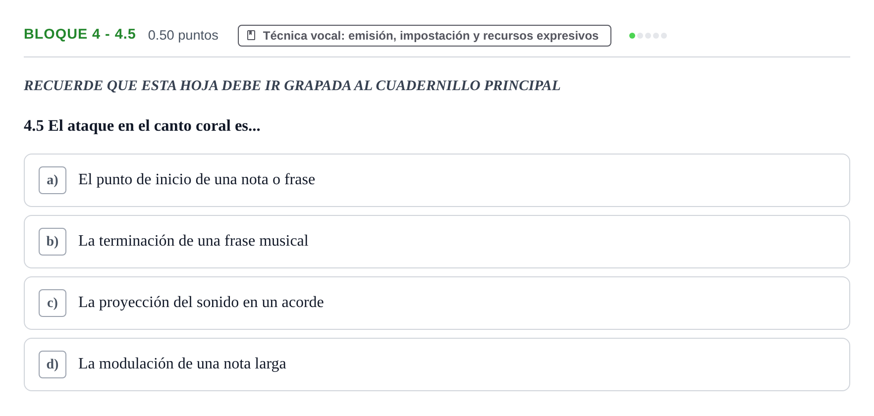 Enunciado: Bloque 4 - 4.5 · Coro y Técnica Vocal PAU Extremadura Extraordinaria 2026