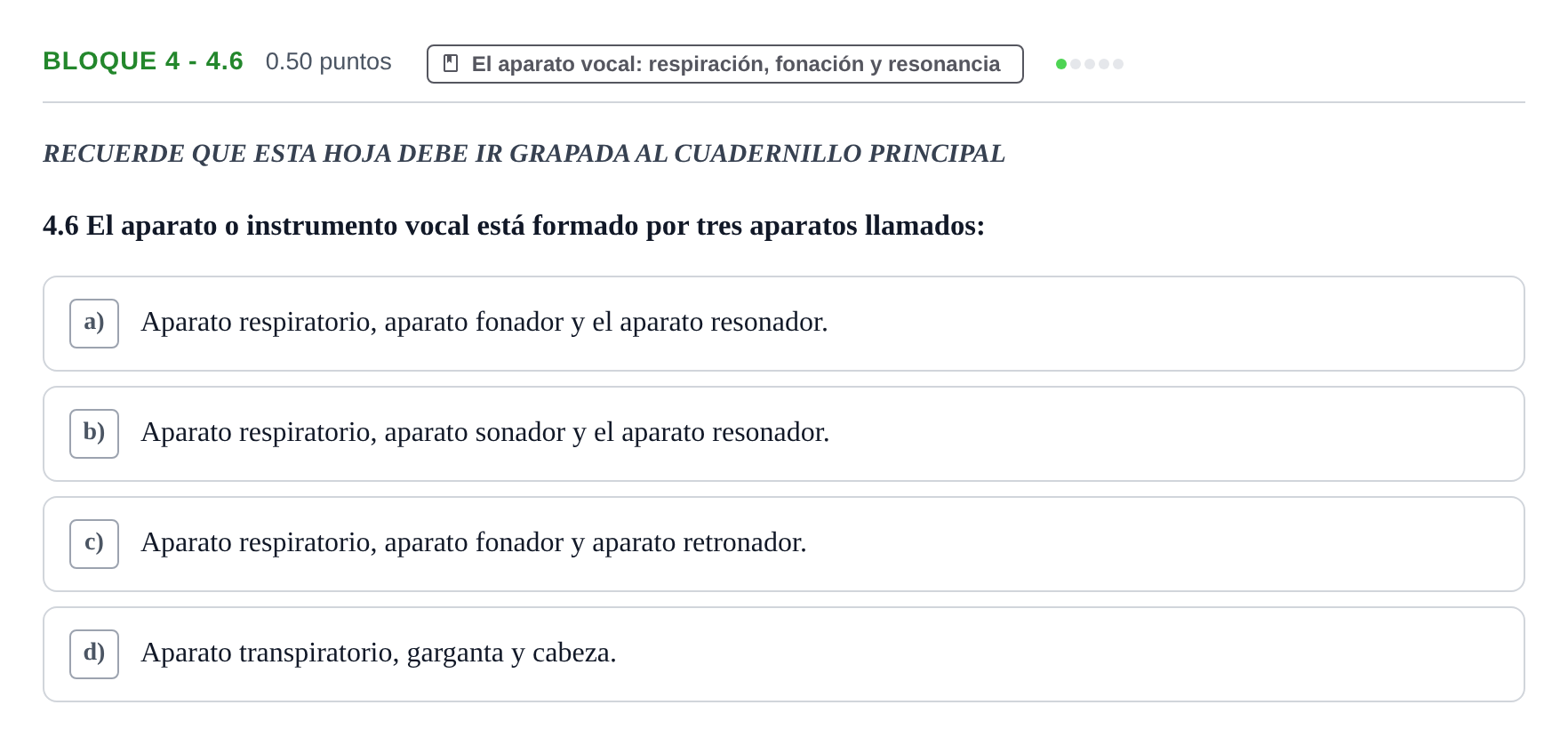 Enunciado: Bloque 4 - 4.6 · Coro y Técnica Vocal PAU Extremadura Extraordinaria 2026