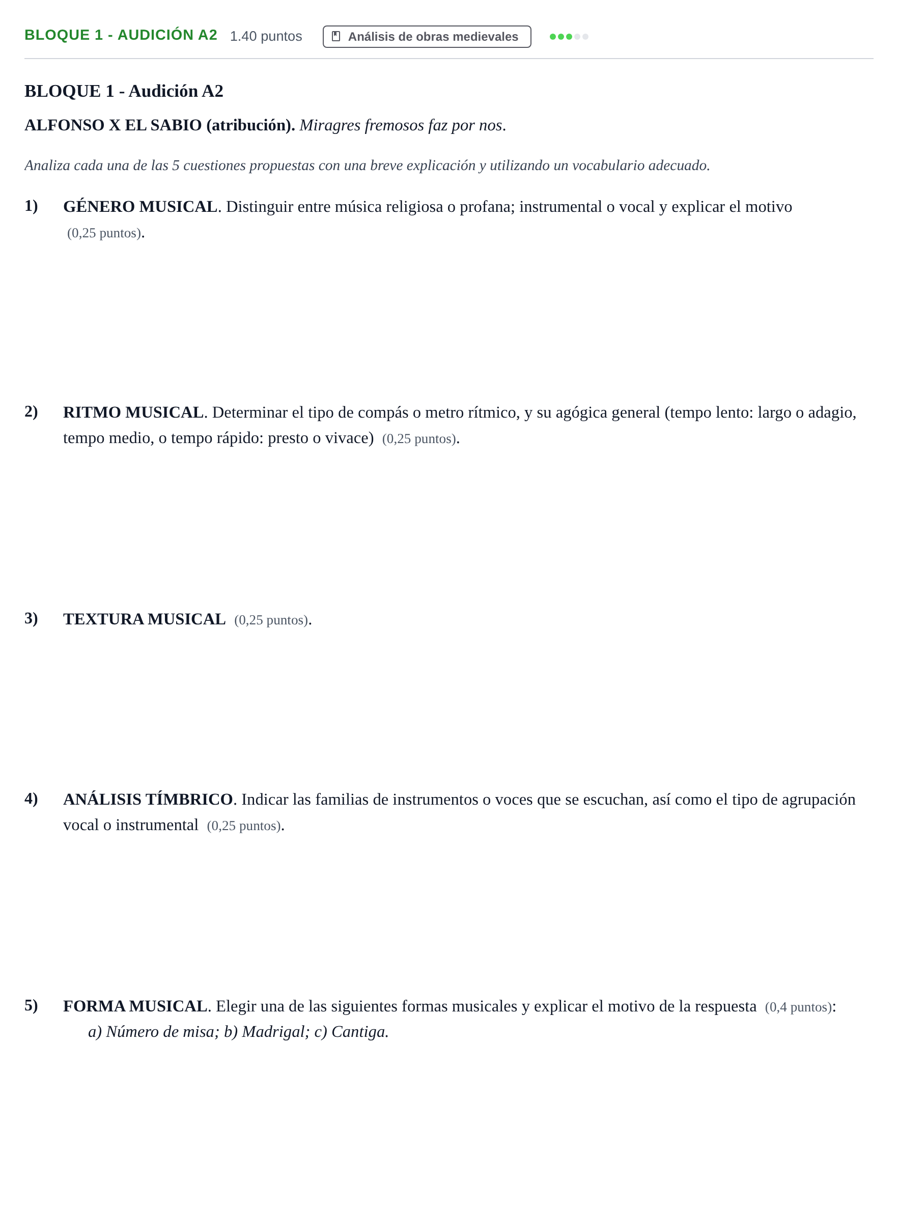 Enunciado: Bloque 1 - Audición A2 · Análisis Musical II PAU Extremadura Extraordinaria 2026