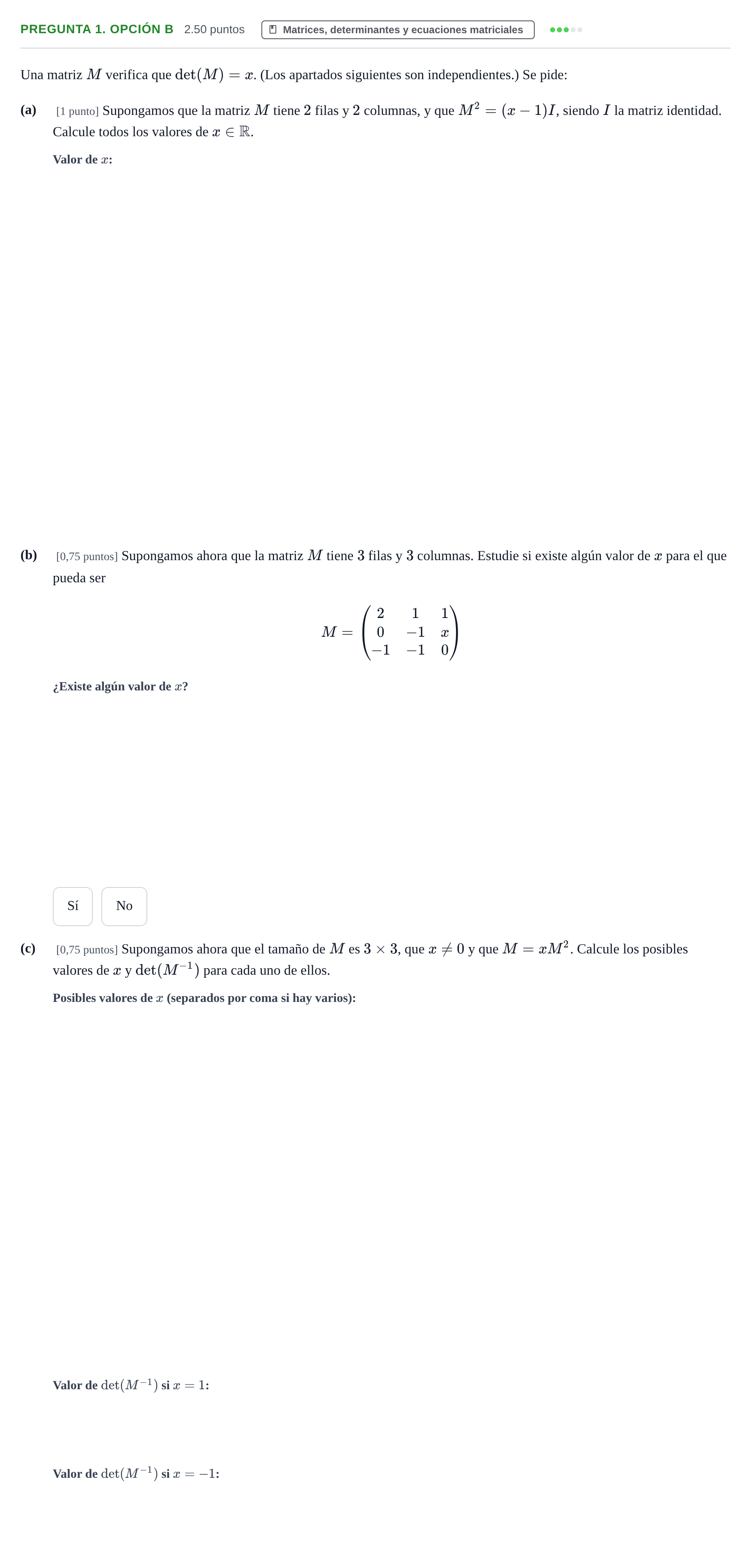 Enunciado: Pregunta 1. Opción B · Matemáticas II PAU Asturias Extraordinaria 2025
