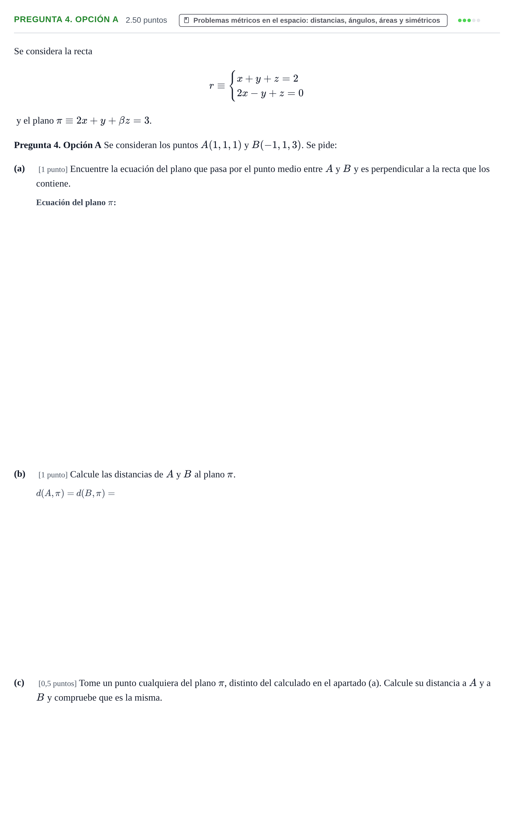 Enunciado: Pregunta 4. Opción A · Matemáticas II PAU Asturias Extraordinaria 2025