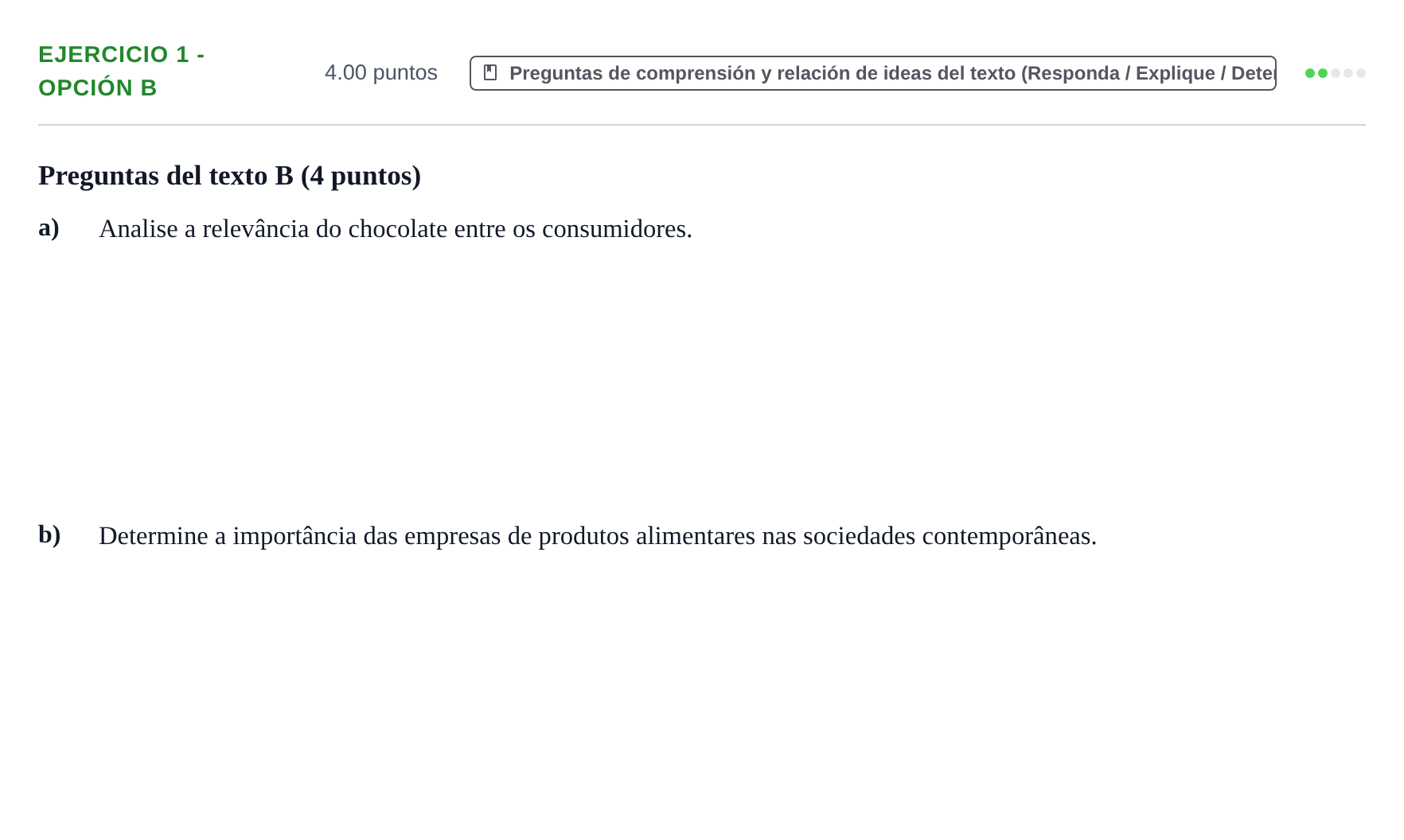 Enunciado: Ejercicio 1 - Opción B · Portugués PAU Asturias Extraordinaria (2ª lengua extranjera) 2025