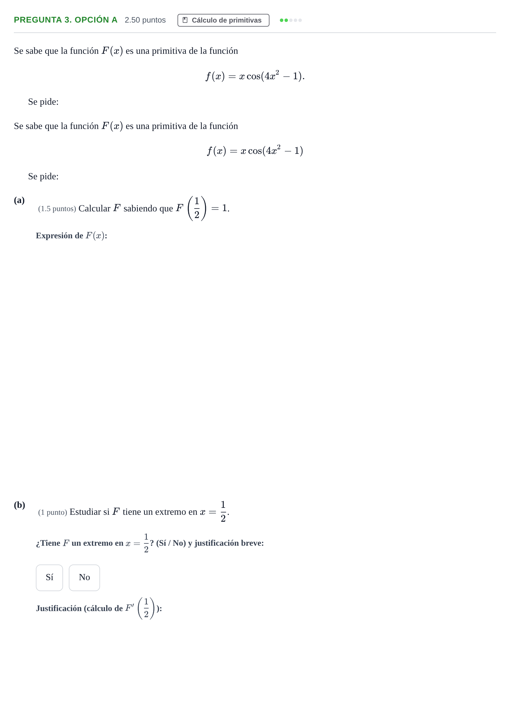 Enunciado: Pregunta 3. Opción A · Matemáticas II PAU Asturias Ordinaria 2025