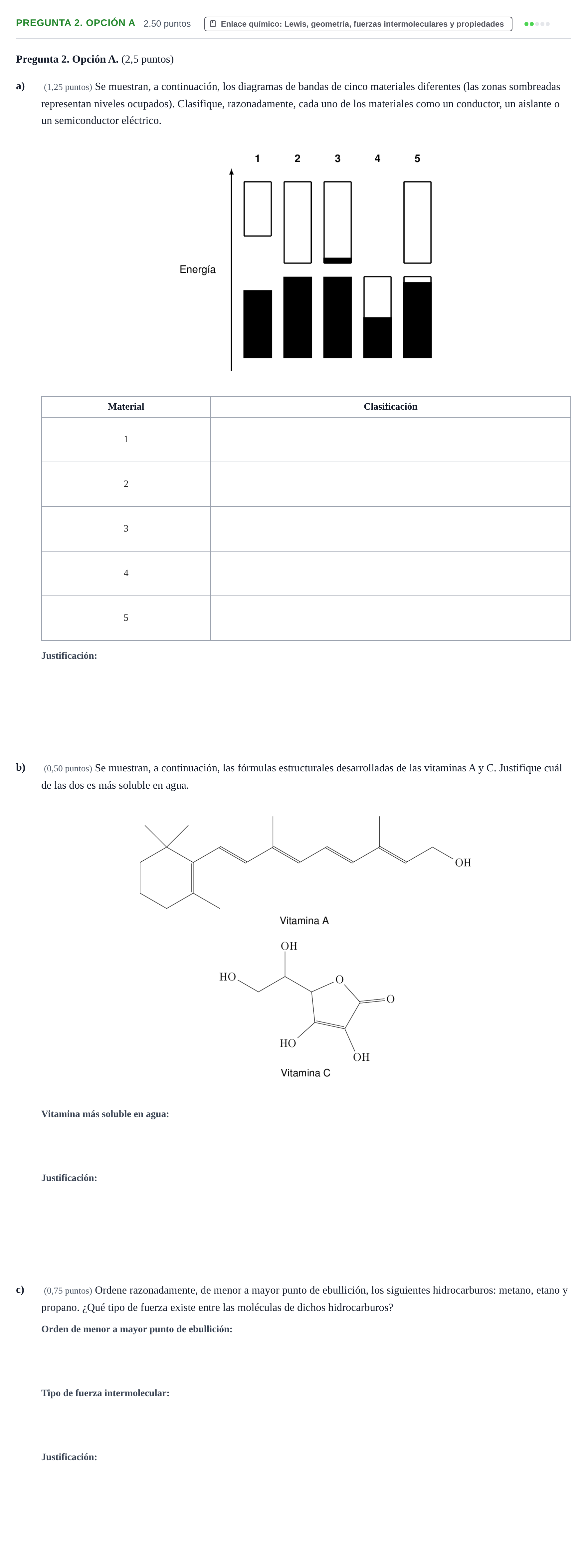 Enunciado: Pregunta 2. Opción A · Química PAU Asturias Extraordinaria 2025