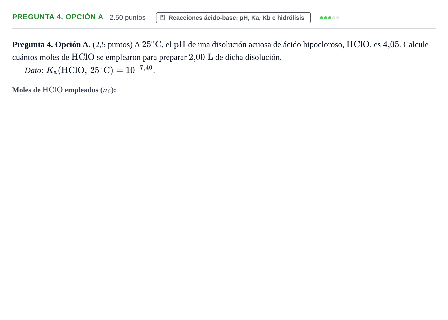 Enunciado: Pregunta 4. Opción A · Química PAU Asturias Extraordinaria 2025