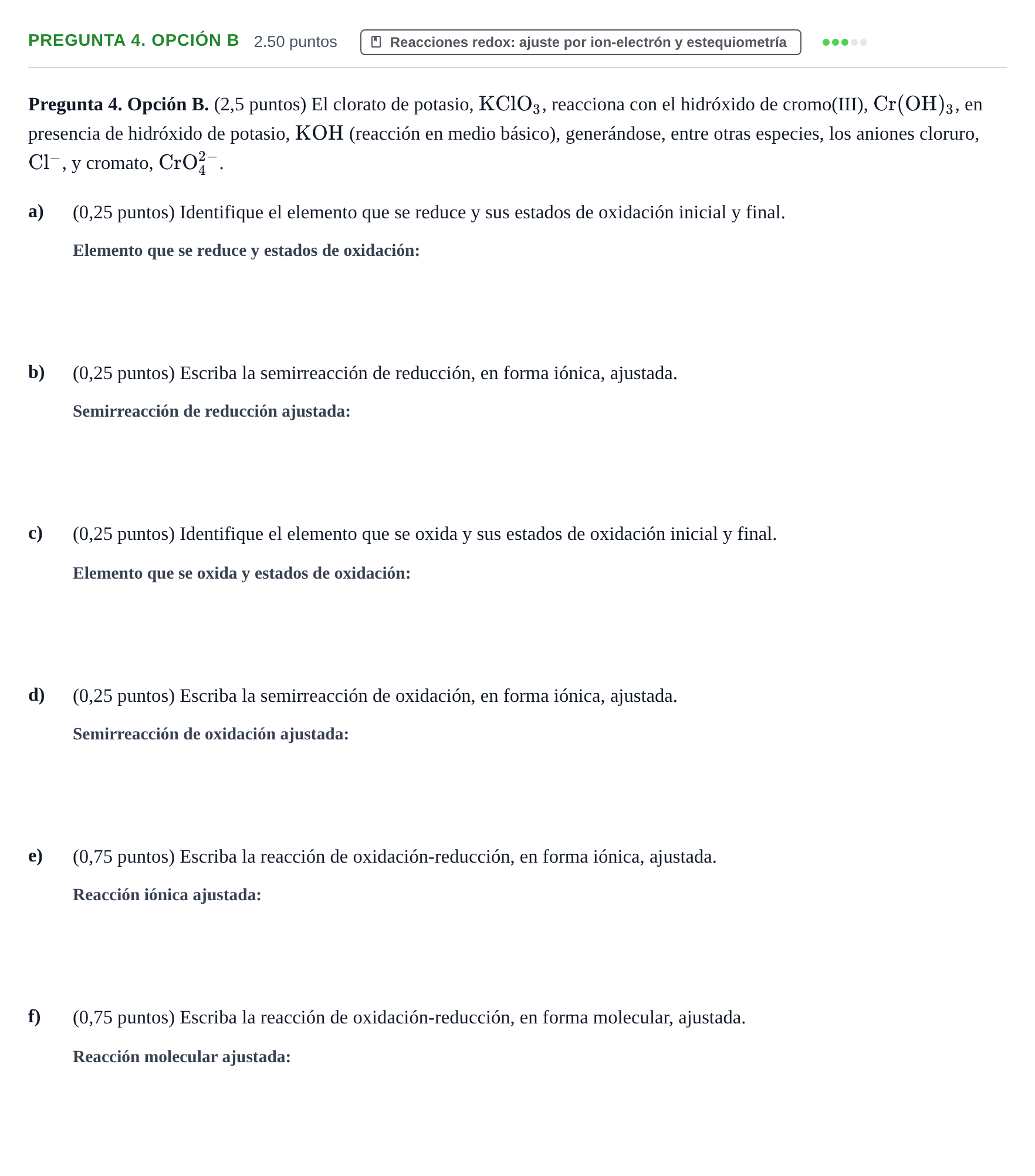 Enunciado: Pregunta 4. Opción B · Química PAU Asturias Extraordinaria 2025