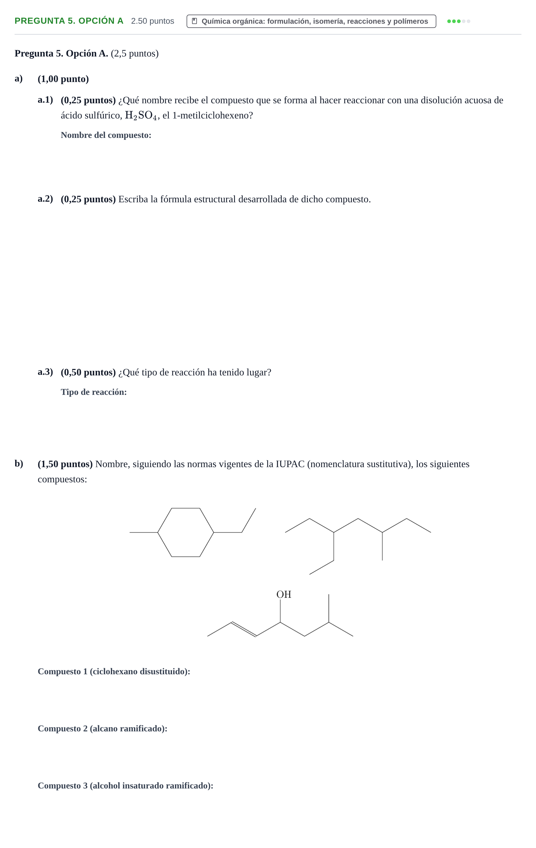 Enunciado: Pregunta 5. Opción A · Química PAU Asturias Extraordinaria 2025