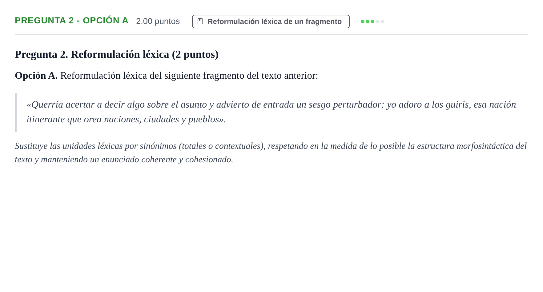 Enunciado: Pregunta 2 - Opción A · Lengua Castellana y Literatura II PAU Asturias Ordinaria 2025