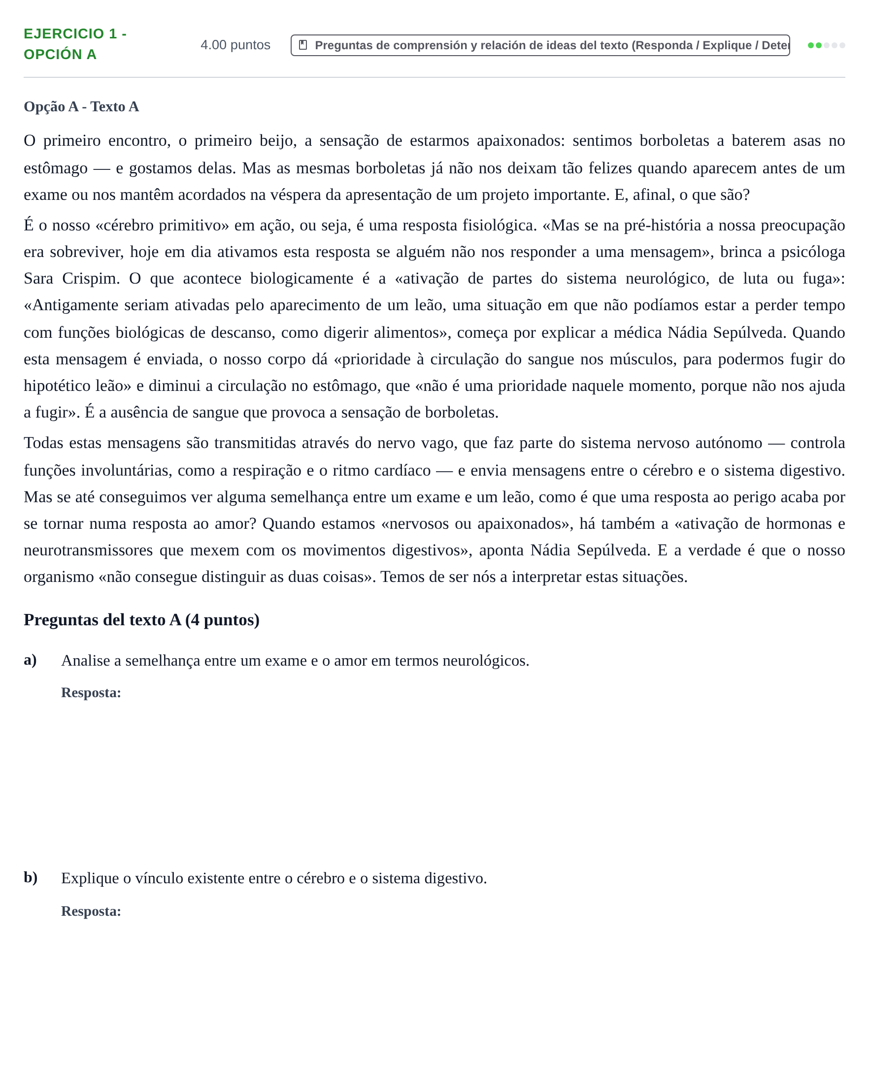 Enunciado: Ejercicio 1 - Opción A · Portugués PAU Asturias Ordinaria (2ª lengua extranjera) 2025