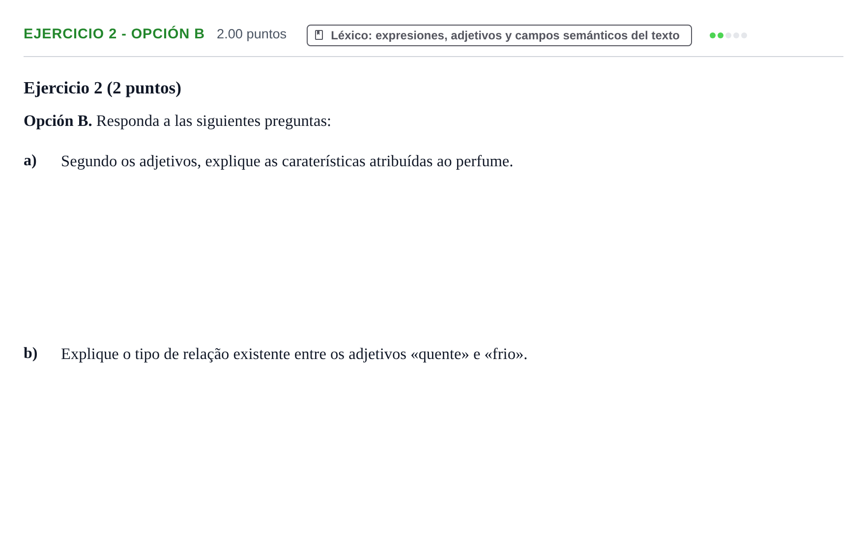 Enunciado: Ejercicio 2 - Opción B · Portugués PAU Asturias Ordinaria (2ª lengua extranjera) 2025