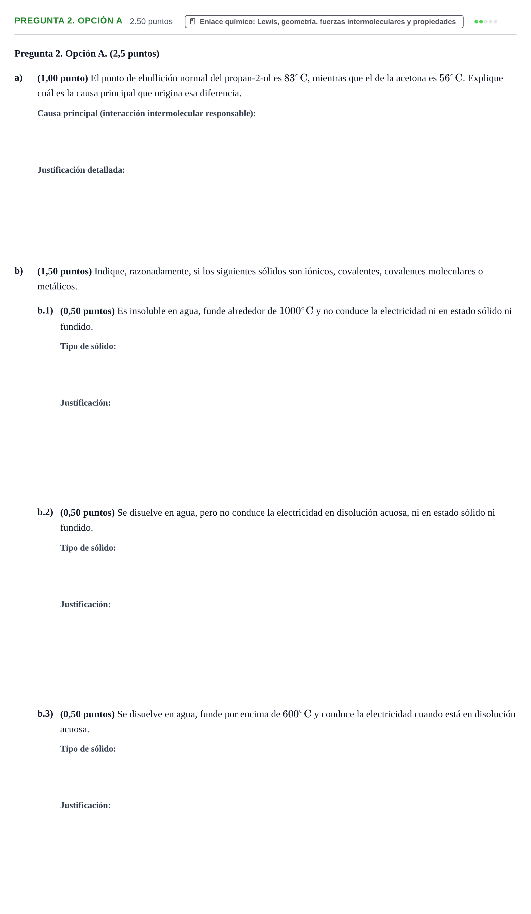 Enunciado: Pregunta 2. Opción A · Química PAU Asturias Ordinaria 2025