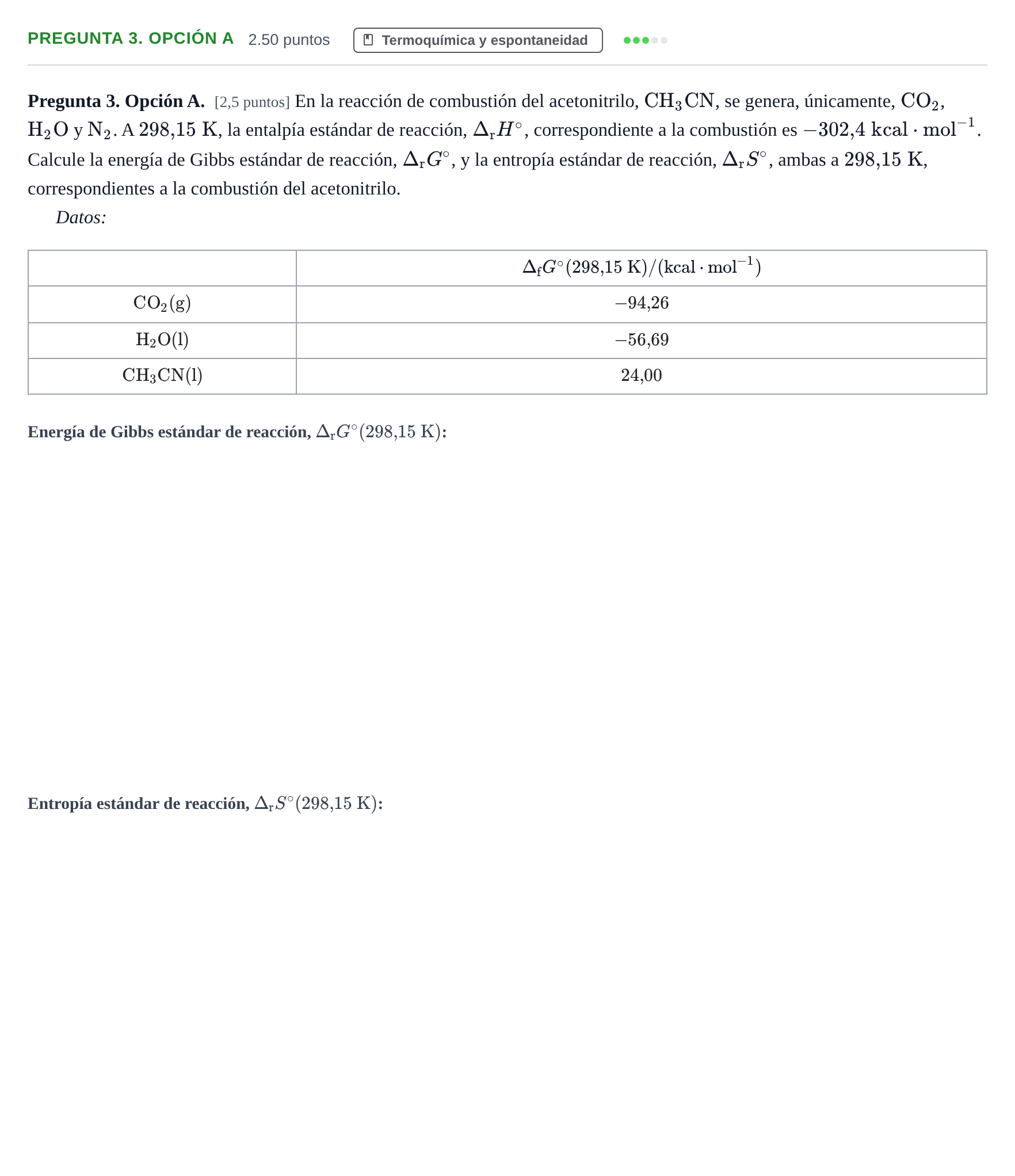 Enunciado: Pregunta 3. Opción A · Química PAU Asturias Ordinaria 2025