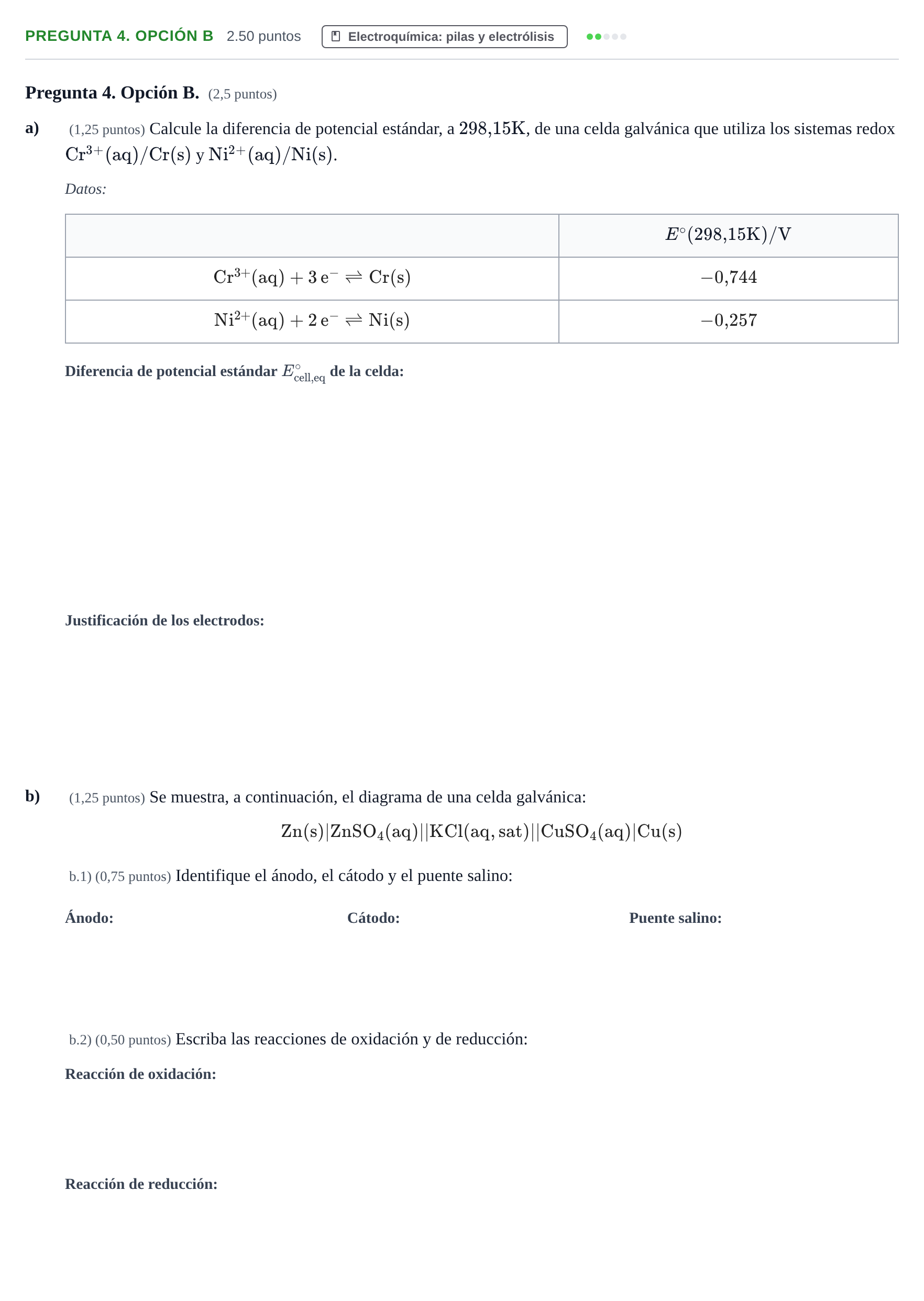 Enunciado: Pregunta 4. Opción B · Química PAU Asturias Ordinaria 2025