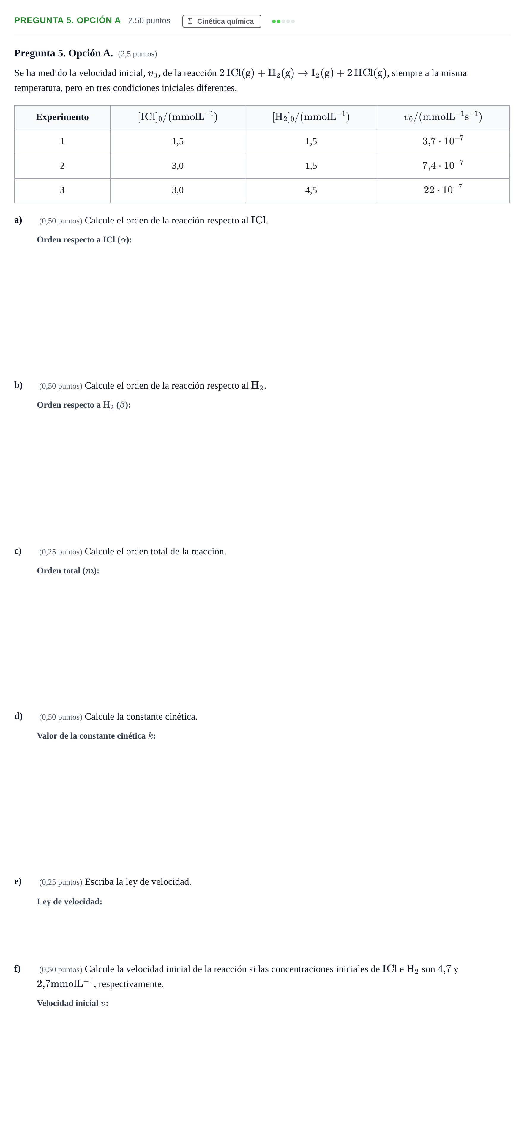 Enunciado: Pregunta 5. Opción A · Química PAU Asturias Ordinaria 2025