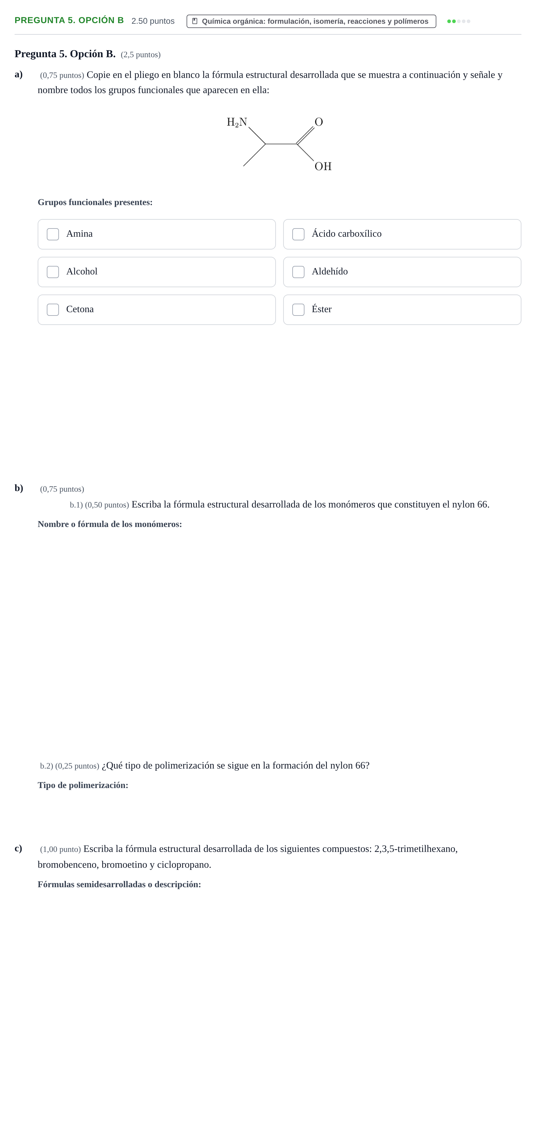 Enunciado: Pregunta 5. Opción B · Química PAU Asturias Ordinaria 2025