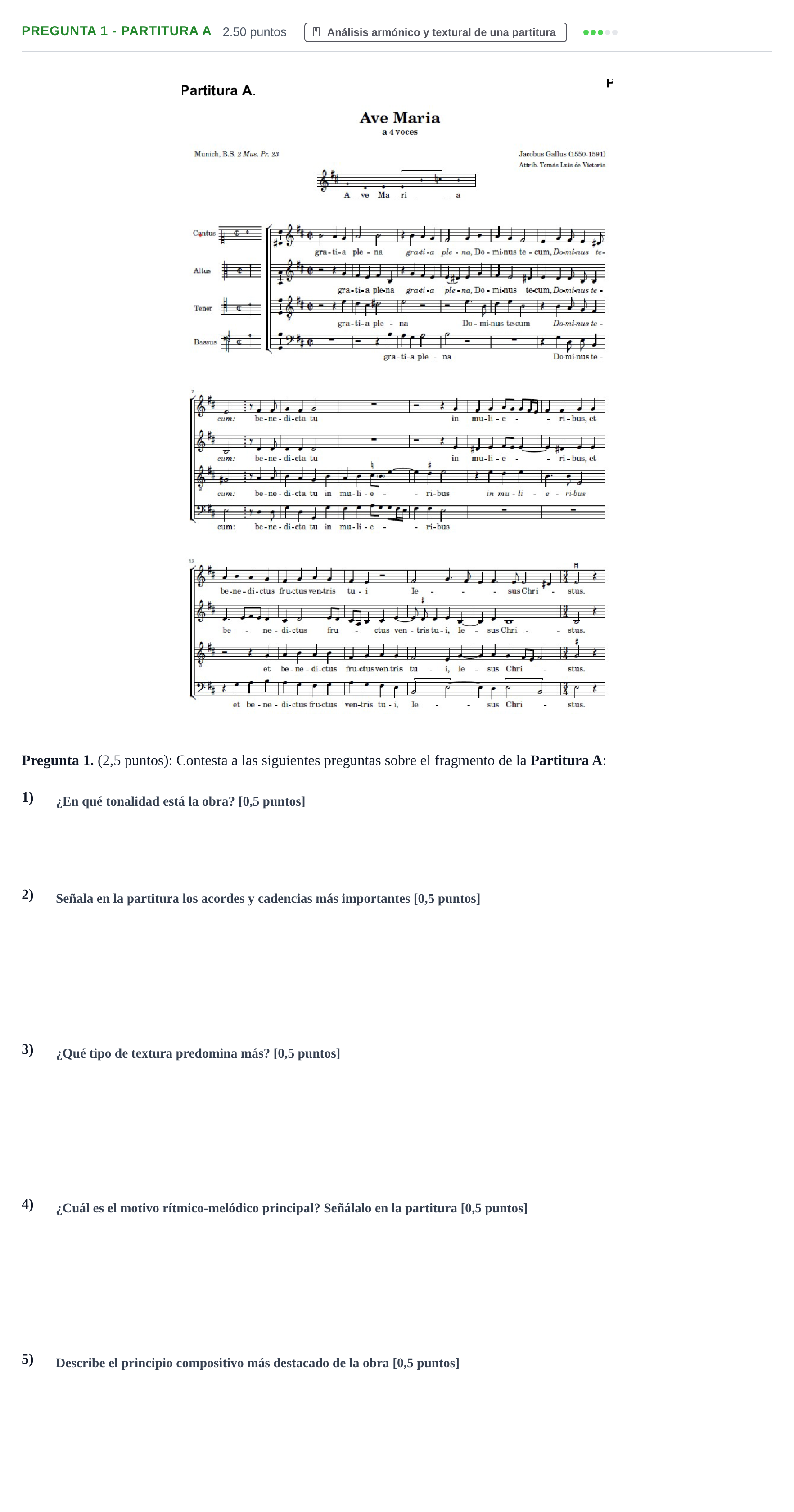 Enunciado: Pregunta 1 - Partitura A · Análisis Musical II PAU Asturias Ordinaria 2025