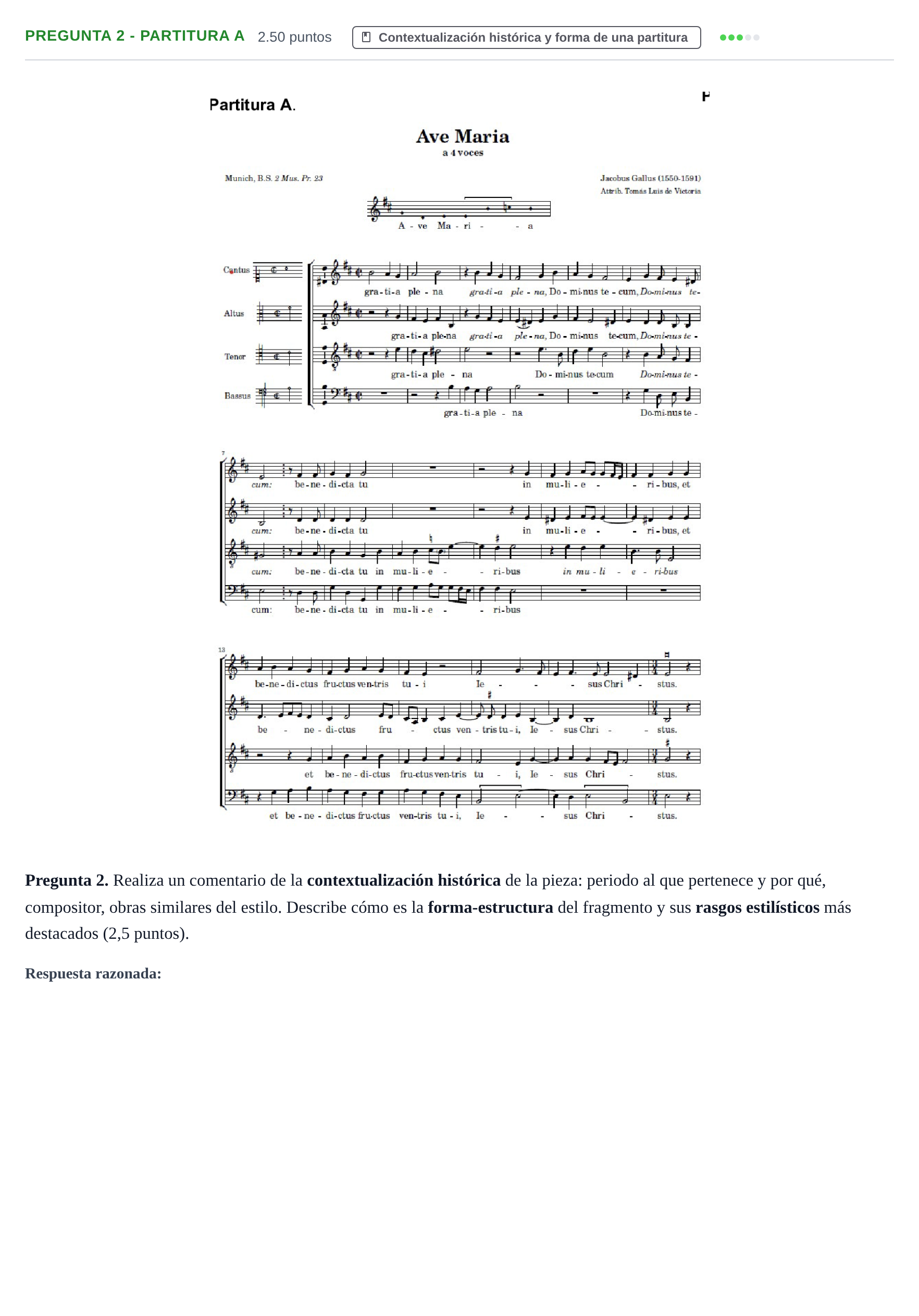 Enunciado: Pregunta 2 - Partitura A · Análisis Musical II PAU Asturias Ordinaria 2025