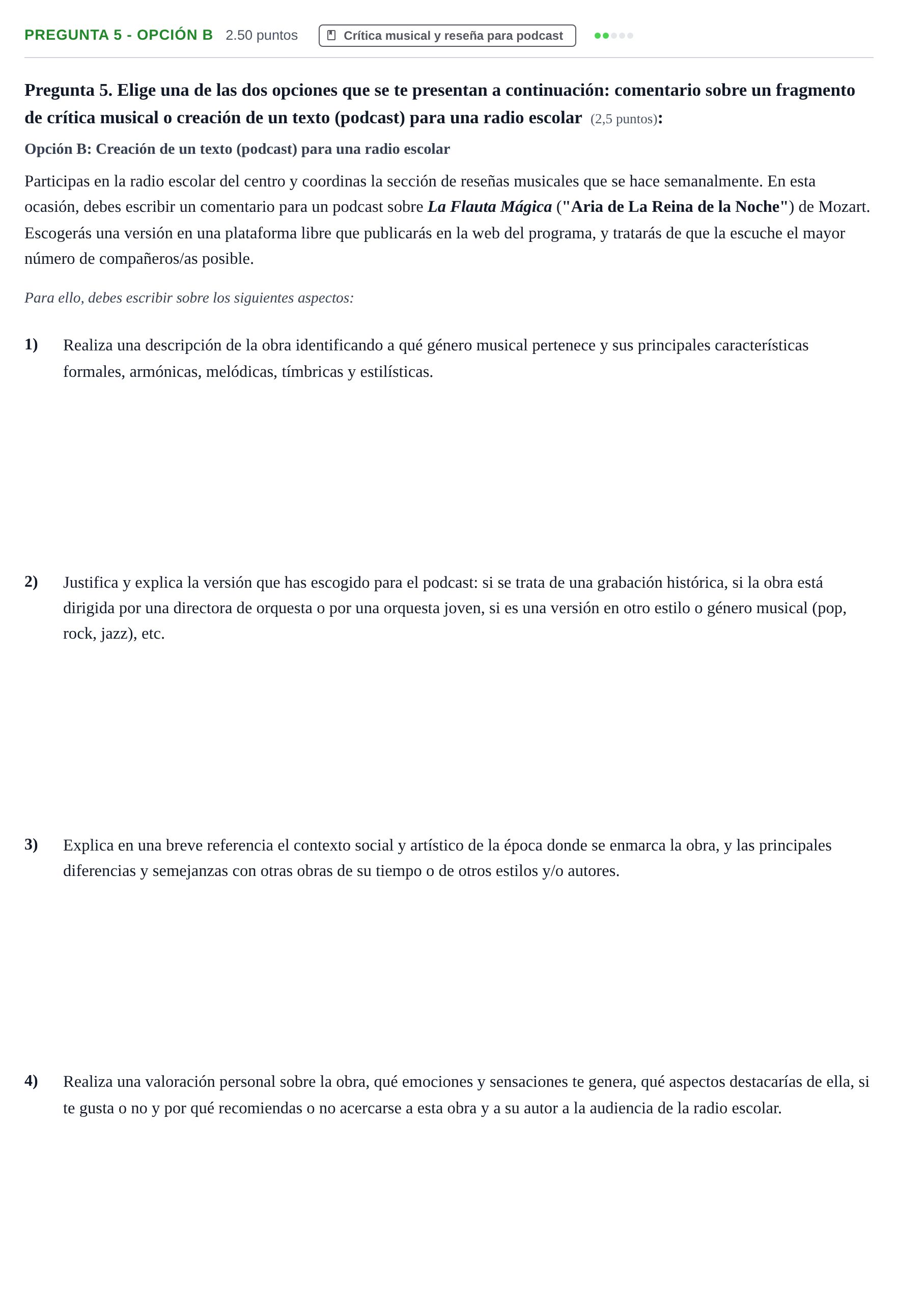 Enunciado: Pregunta 5 - Opción B · Análisis Musical II PAU Asturias Ordinaria 2025