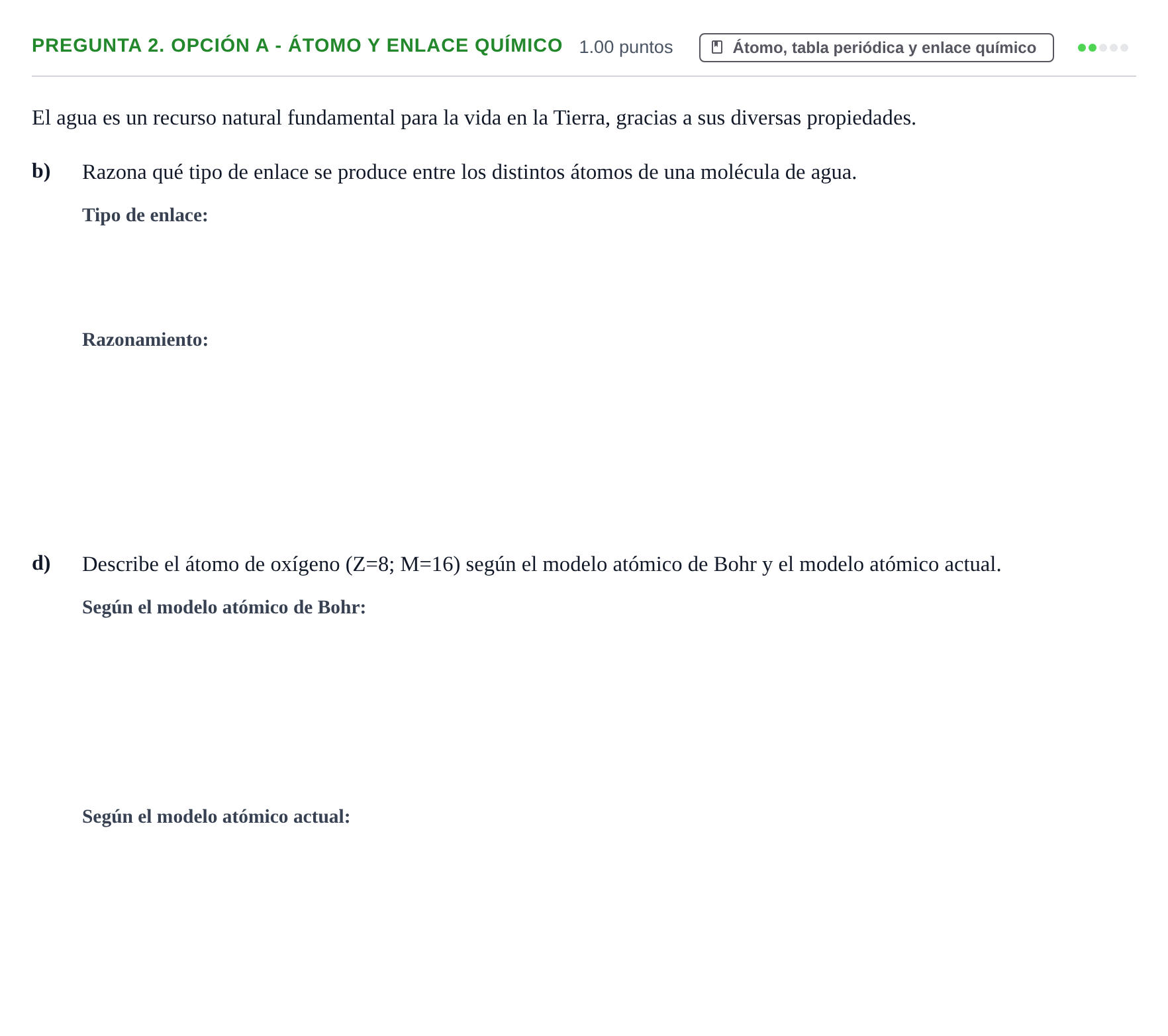 Enunciado: Pregunta 2. Opción A - Átomo y enlace químico · Ciencias Generales PAU Asturias Extraordinaria 2025