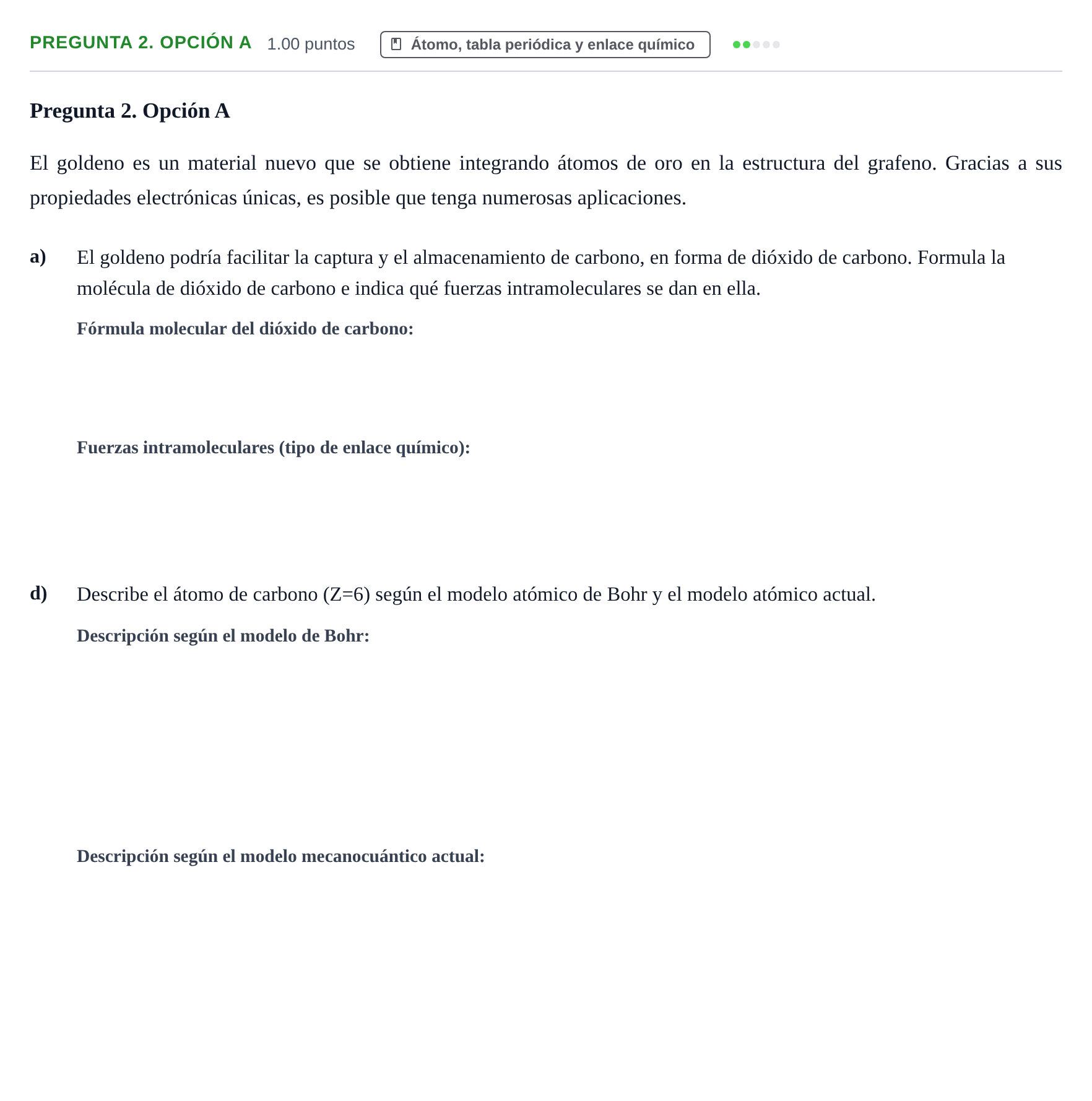 Enunciado: Pregunta 2. Opción A - Átomo, tabla periódica y e… · Ciencias Generales PAU Asturias Ordinaria 2025