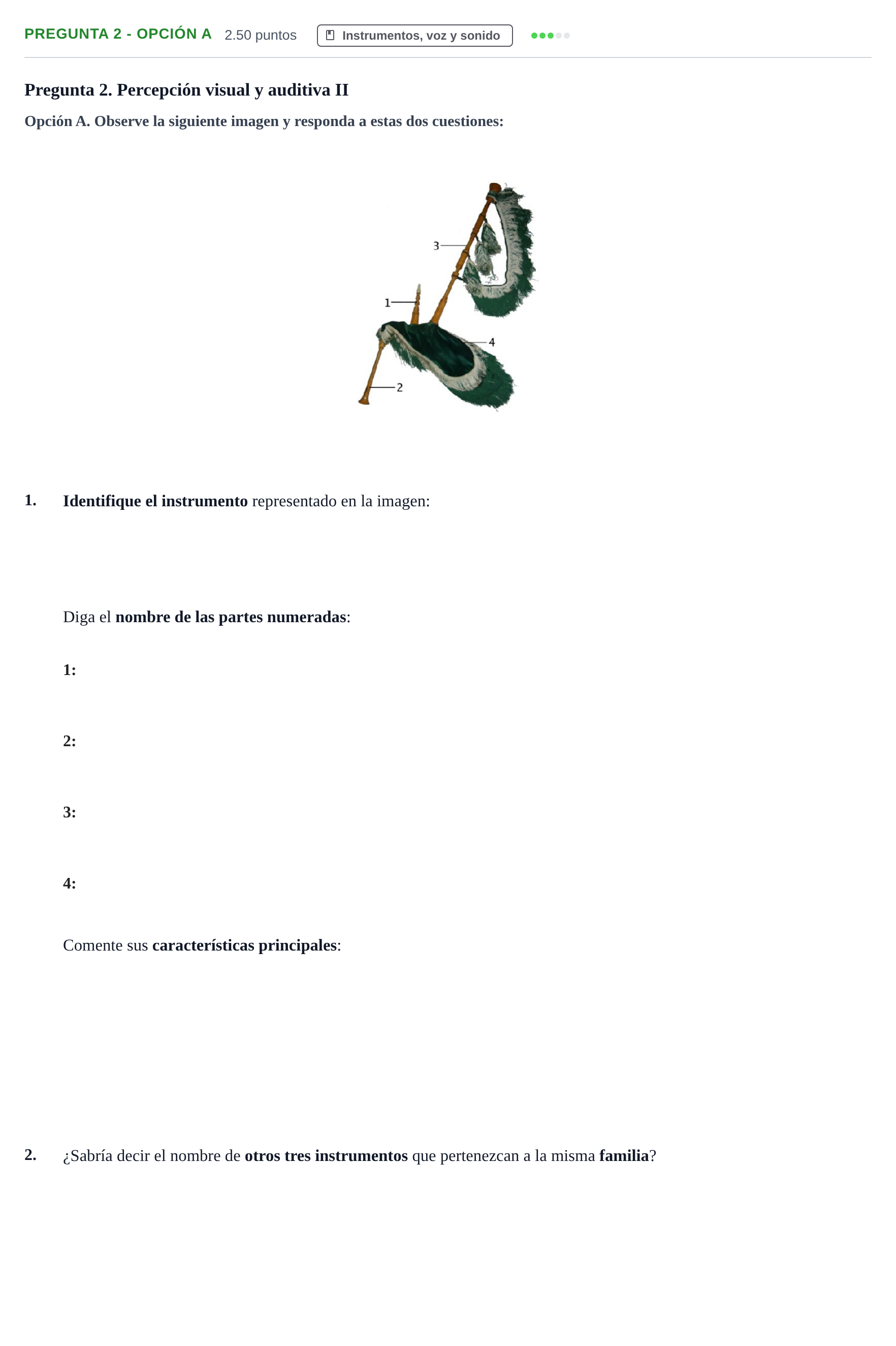 Enunciado: Pregunta 2 - Opción A · Historia de la Música y de la Danza PAU Asturias Extraordinaria 2025