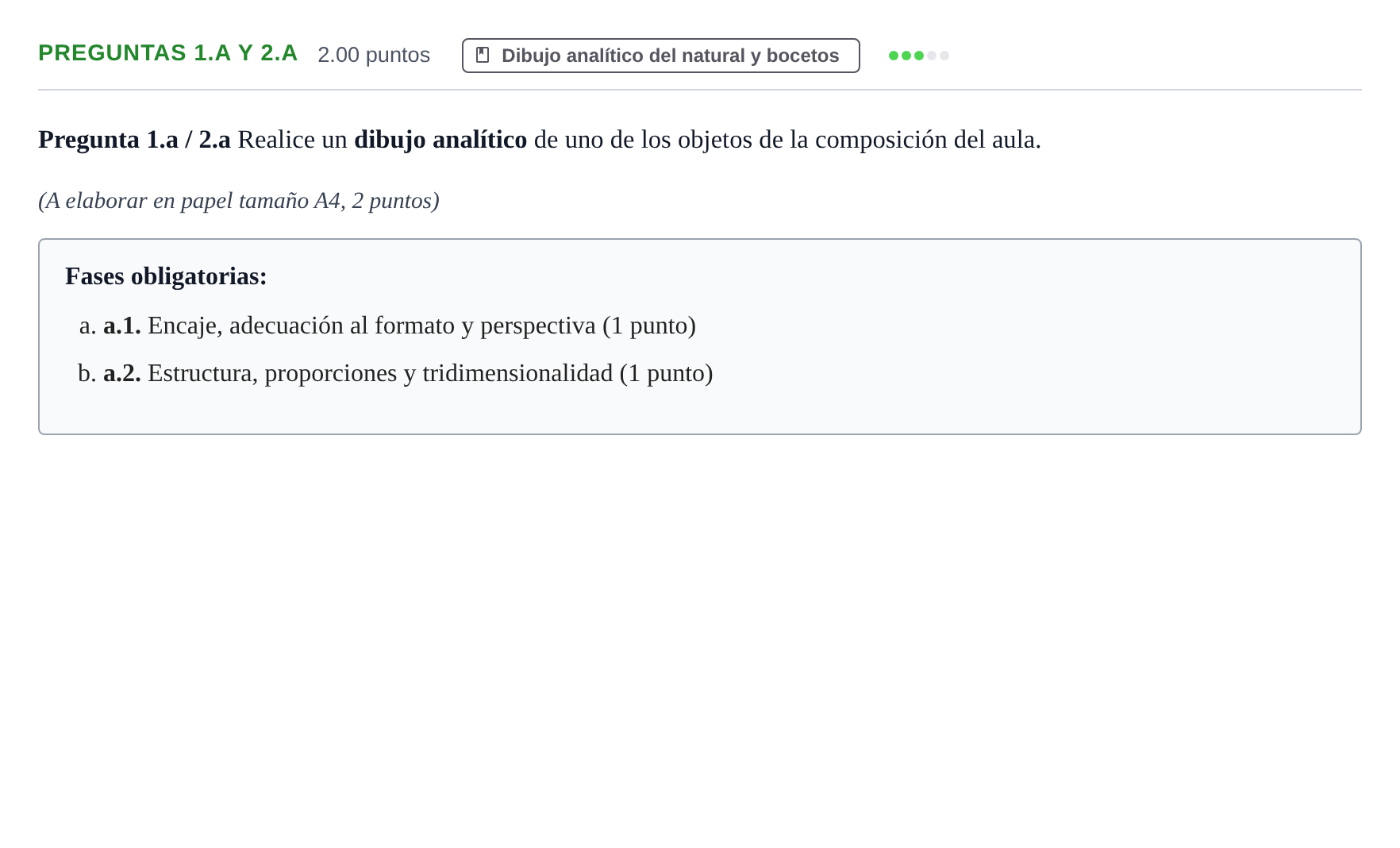 Enunciado: Ejercicio Preguntas 1.a y 2.a · Dibujo Artístico II PAU Asturias Extraordinaria 2025