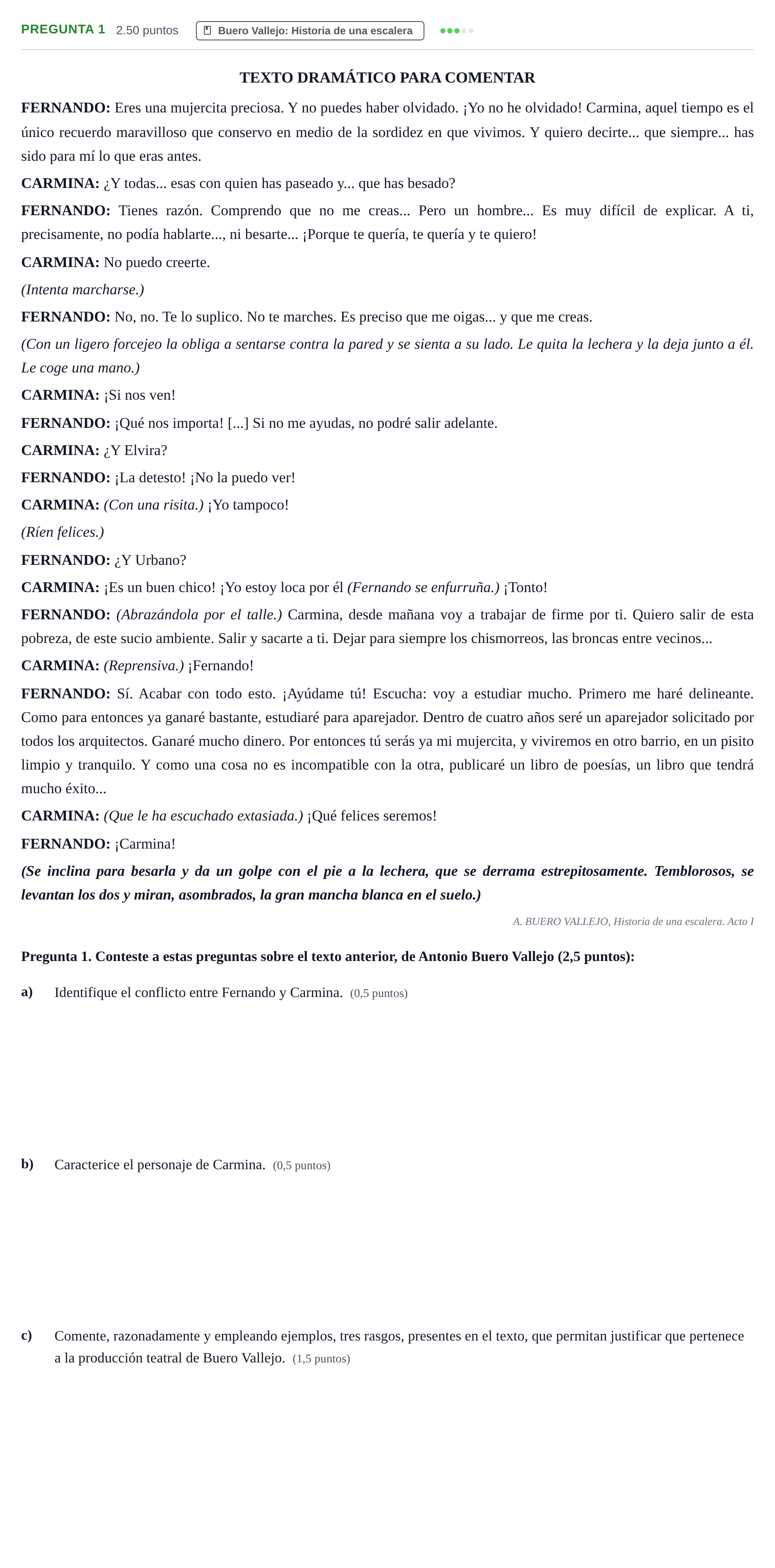 Enunciado: Pregunta 1 · Literatura Dramática PAU Asturias Extraordinaria 2025
