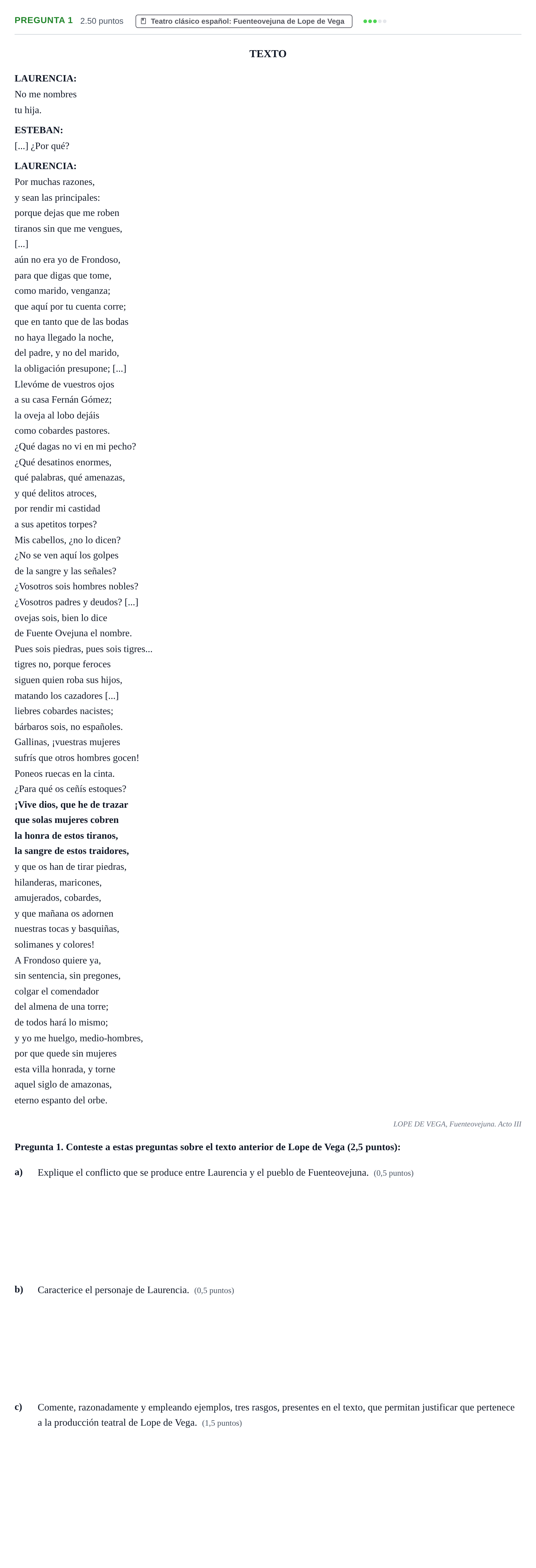 Enunciado: Pregunta 1 · Literatura Dramática PAU Asturias Ordinaria 2025