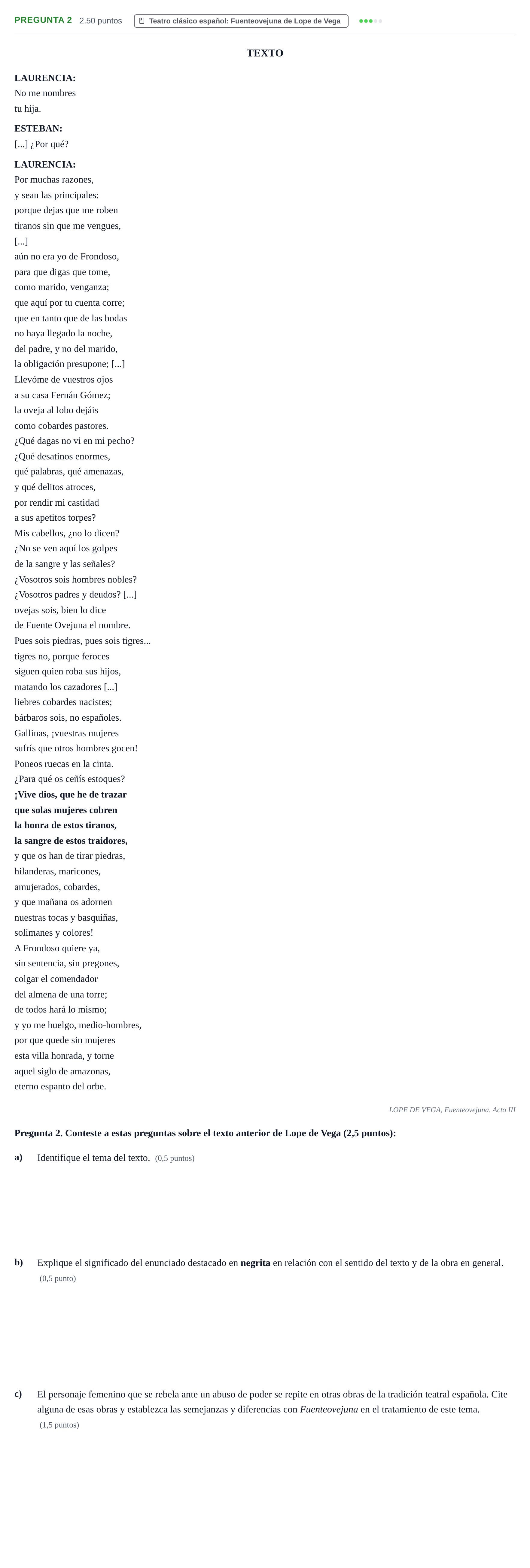 Enunciado: Pregunta 2 · Literatura Dramática PAU Asturias Ordinaria 2025