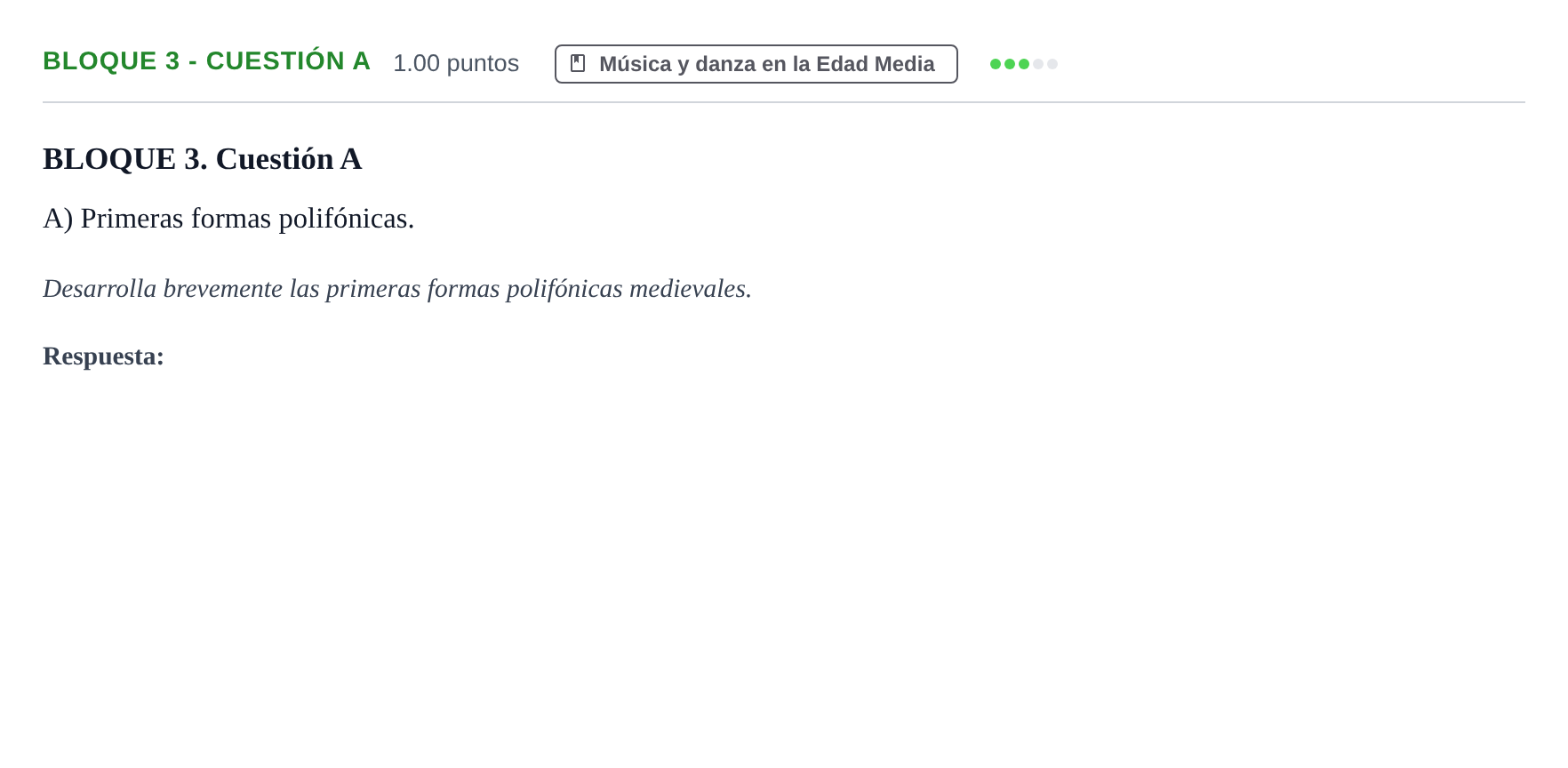 Enunciado: Bloque 3 - Cuestión A · Historia de la Música y de la Danza PAU Extremadura Ordinaria 2026