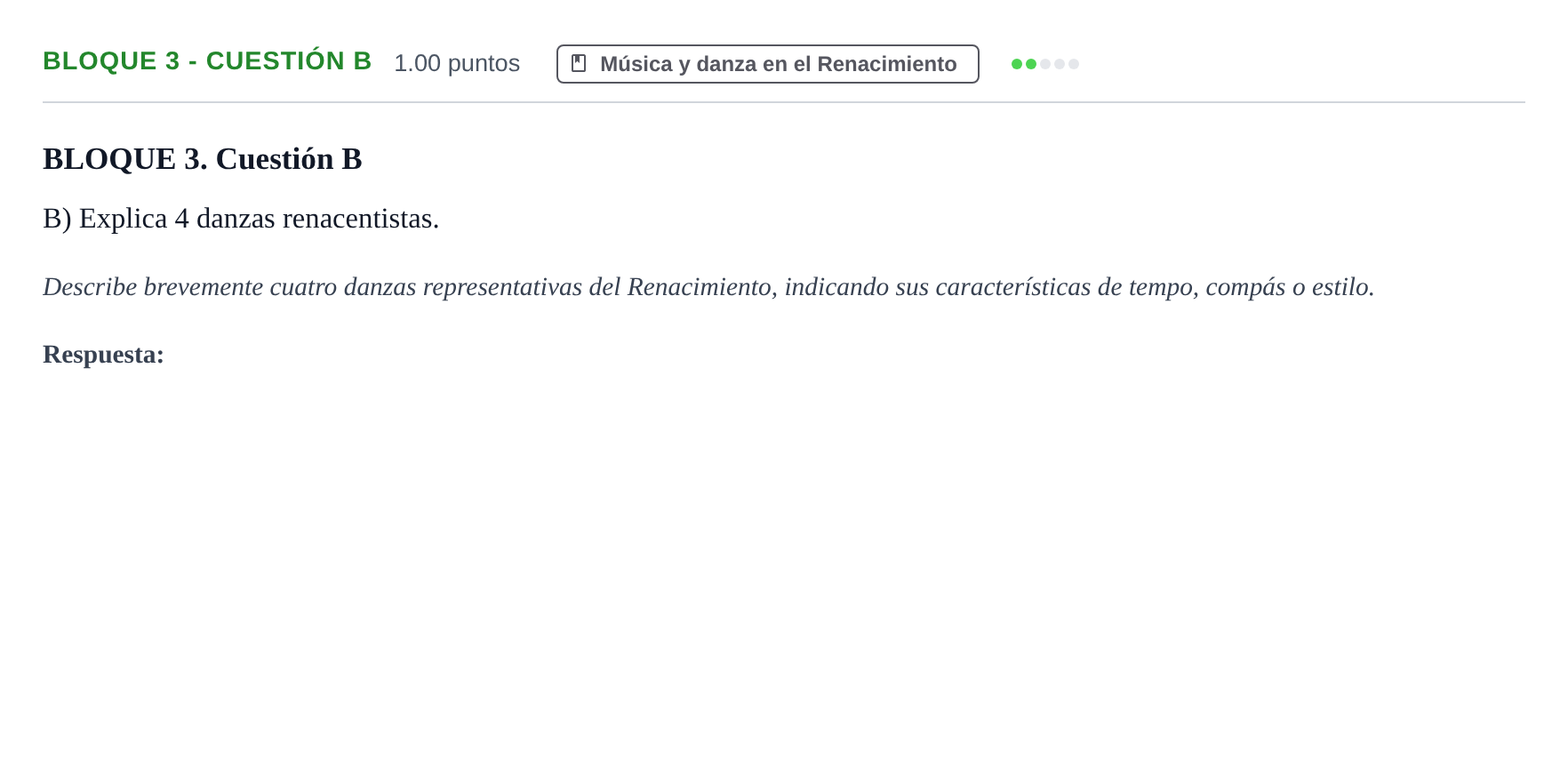 Enunciado: Bloque 3 - Cuestión B · Historia de la Música y de la Danza PAU Extremadura Ordinaria 2026