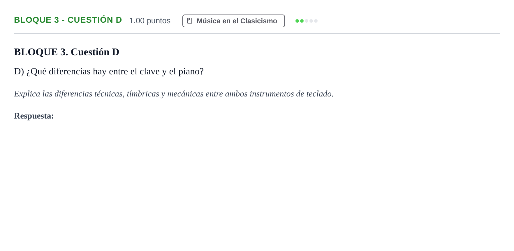 Enunciado: Bloque 3 - Cuestión D · Historia de la Música y de la Danza PAU Extremadura Ordinaria 2026