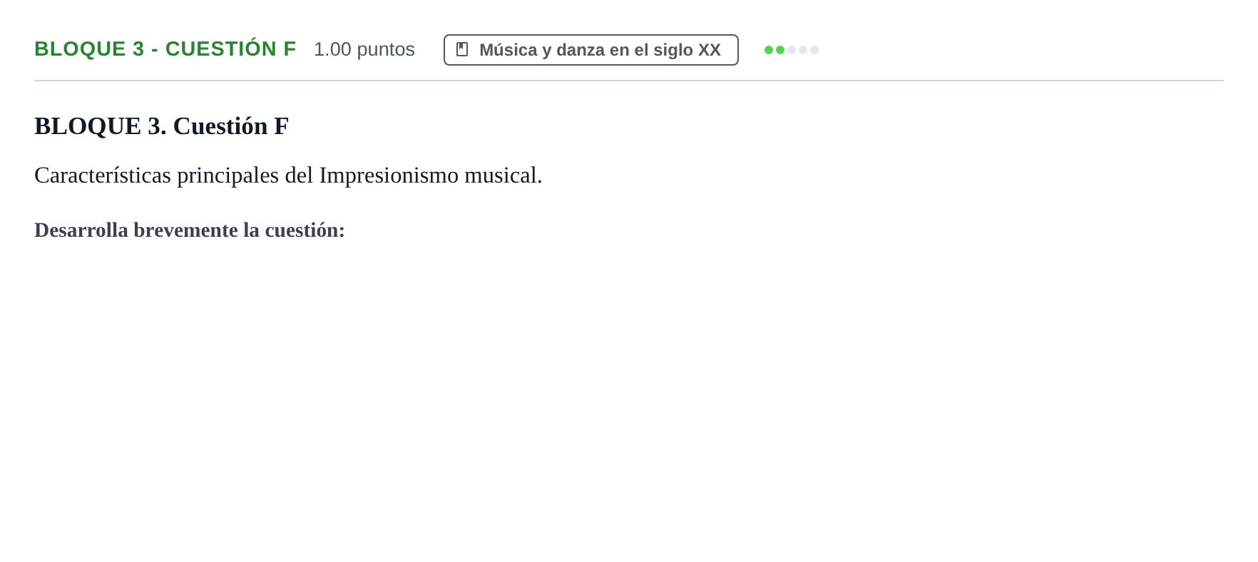 Enunciado: Bloque 3 - Cuestión F · Historia de la Música y de la Danza PAU Extremadura Ordinaria 2026