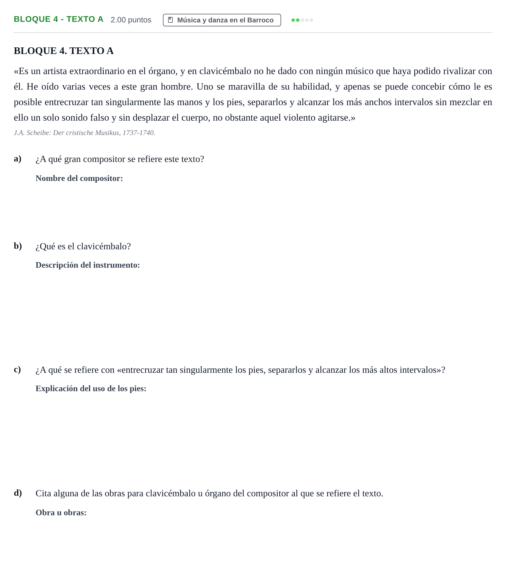 Enunciado: Bloque 4 - Texto A · Historia de la Música y de la Danza PAU Extremadura Ordinaria 2026