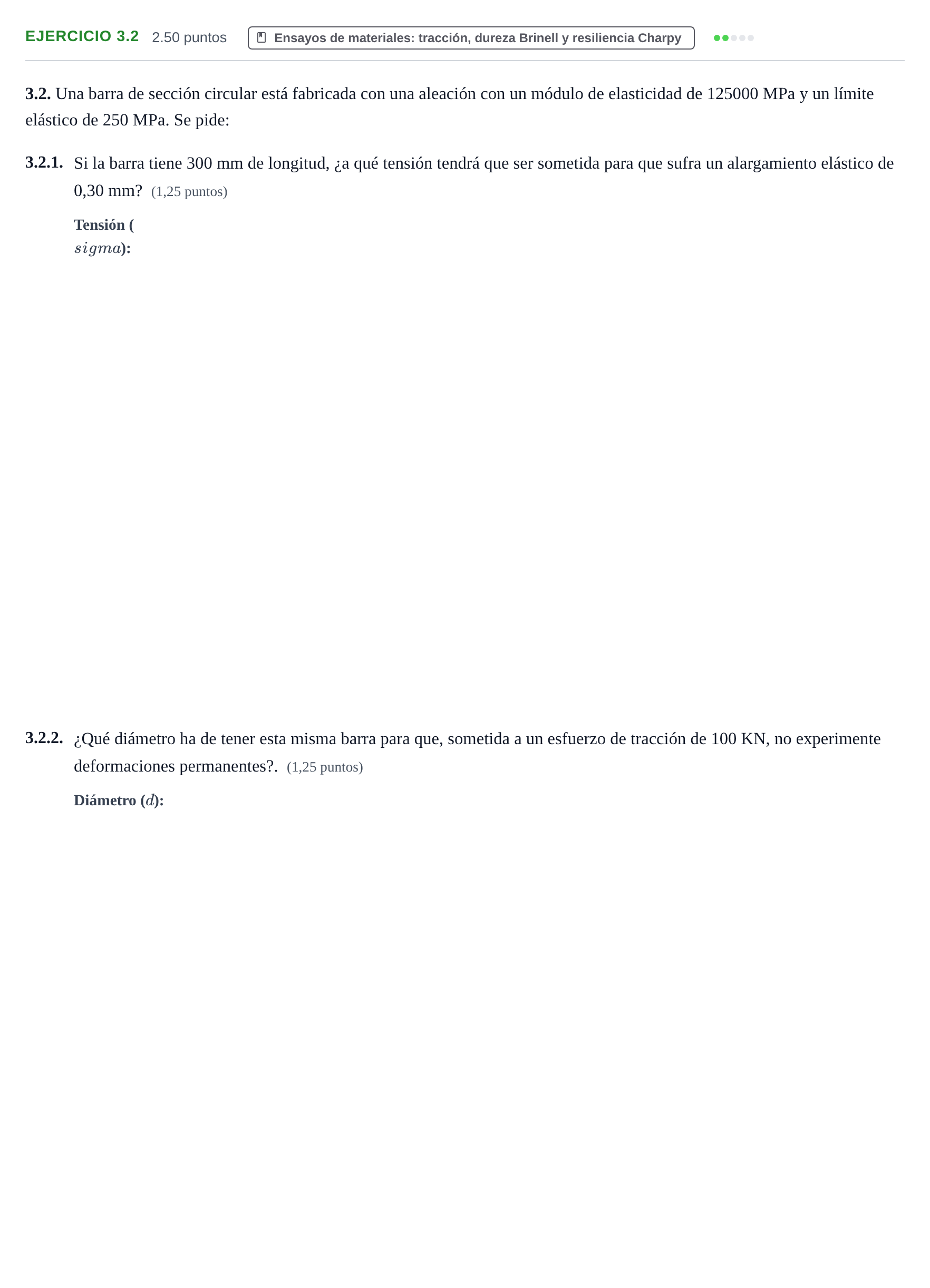 Enunciado: Ejercicio 3.2 · Tecnología e Ingeniería II PAU Extremadura Extraordinaria 2026