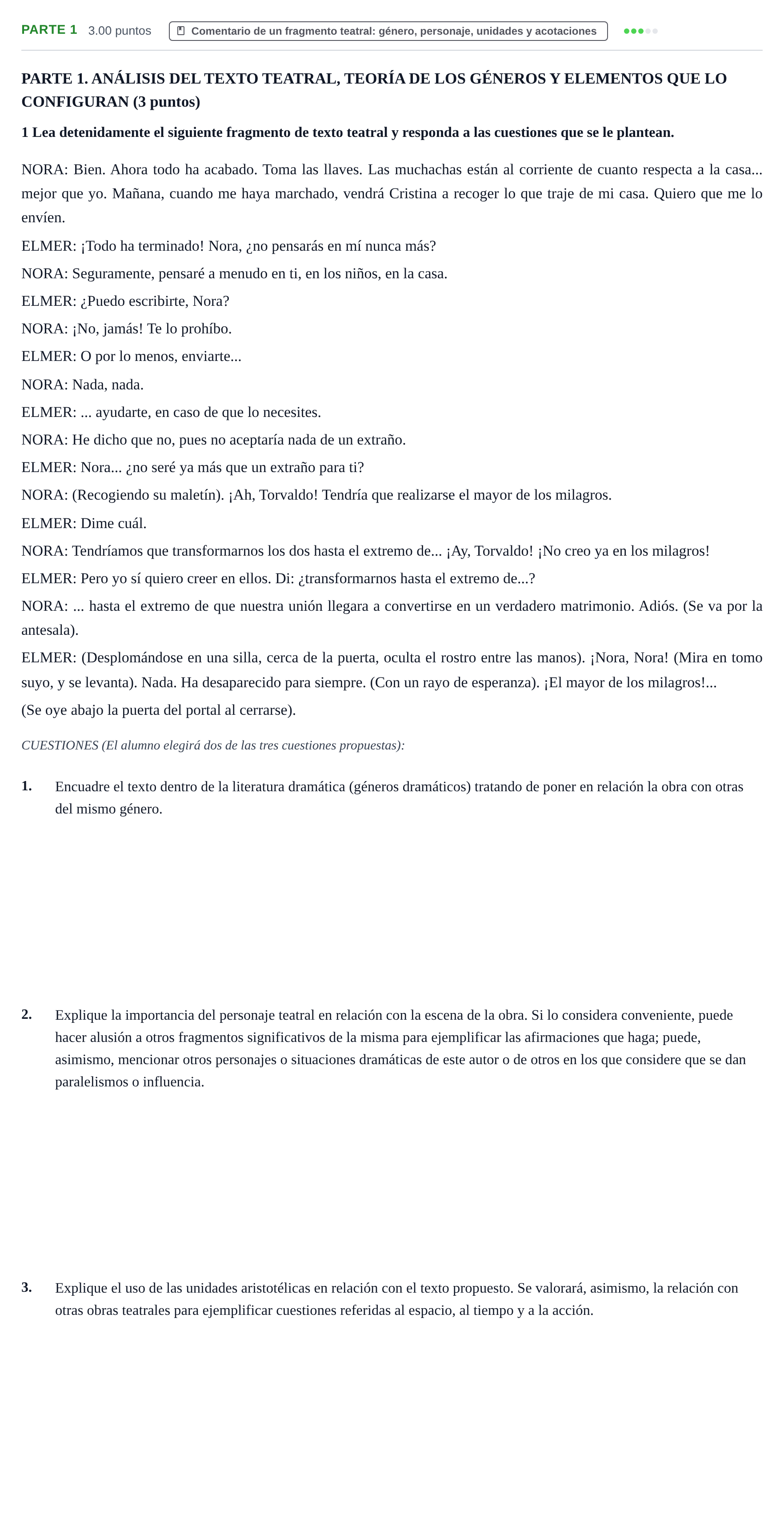 Enunciado: Ejercicio Parte 1 · Literatura Dramática PAU Extremadura Ordinaria 2026
