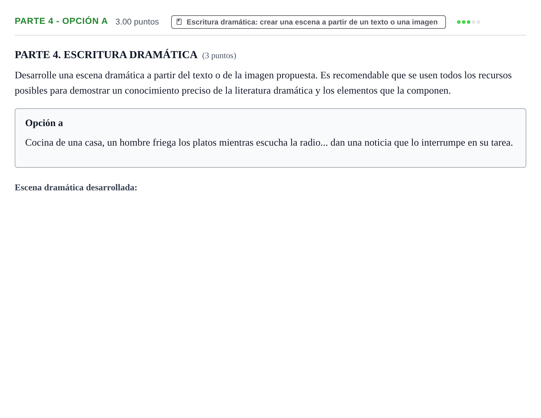 Enunciado: Ejercicio Parte 4 - Opción a · Literatura Dramática PAU Extremadura Ordinaria 2026